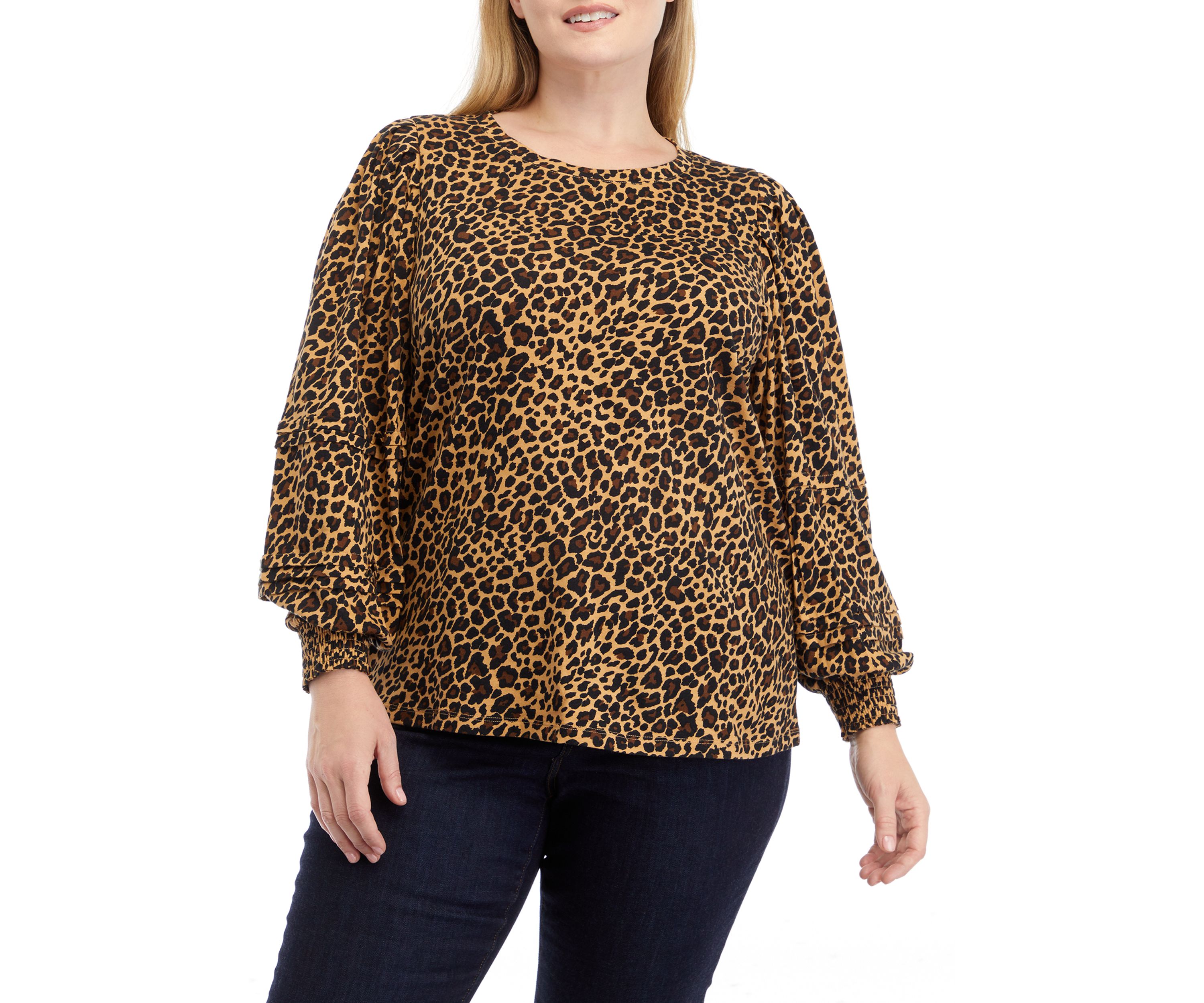 Plus Size Animal Print Pintuck Top 