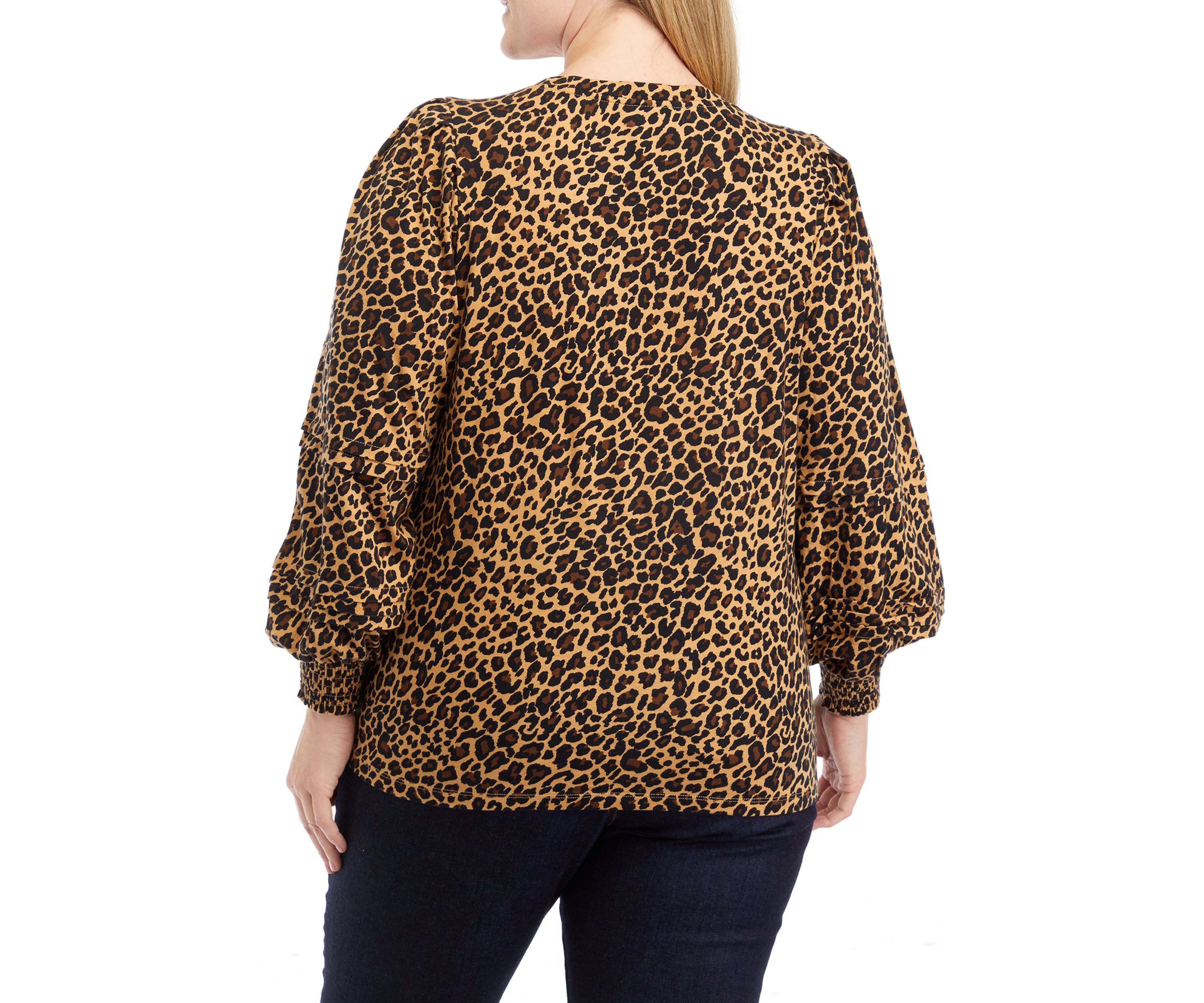 Plus Size Animal Print Pintuck Top 