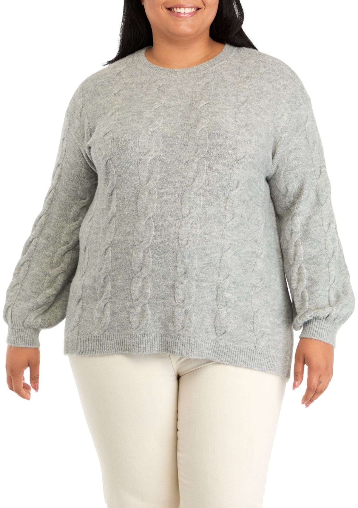 Plus Size Cable Crew Neck Sweater