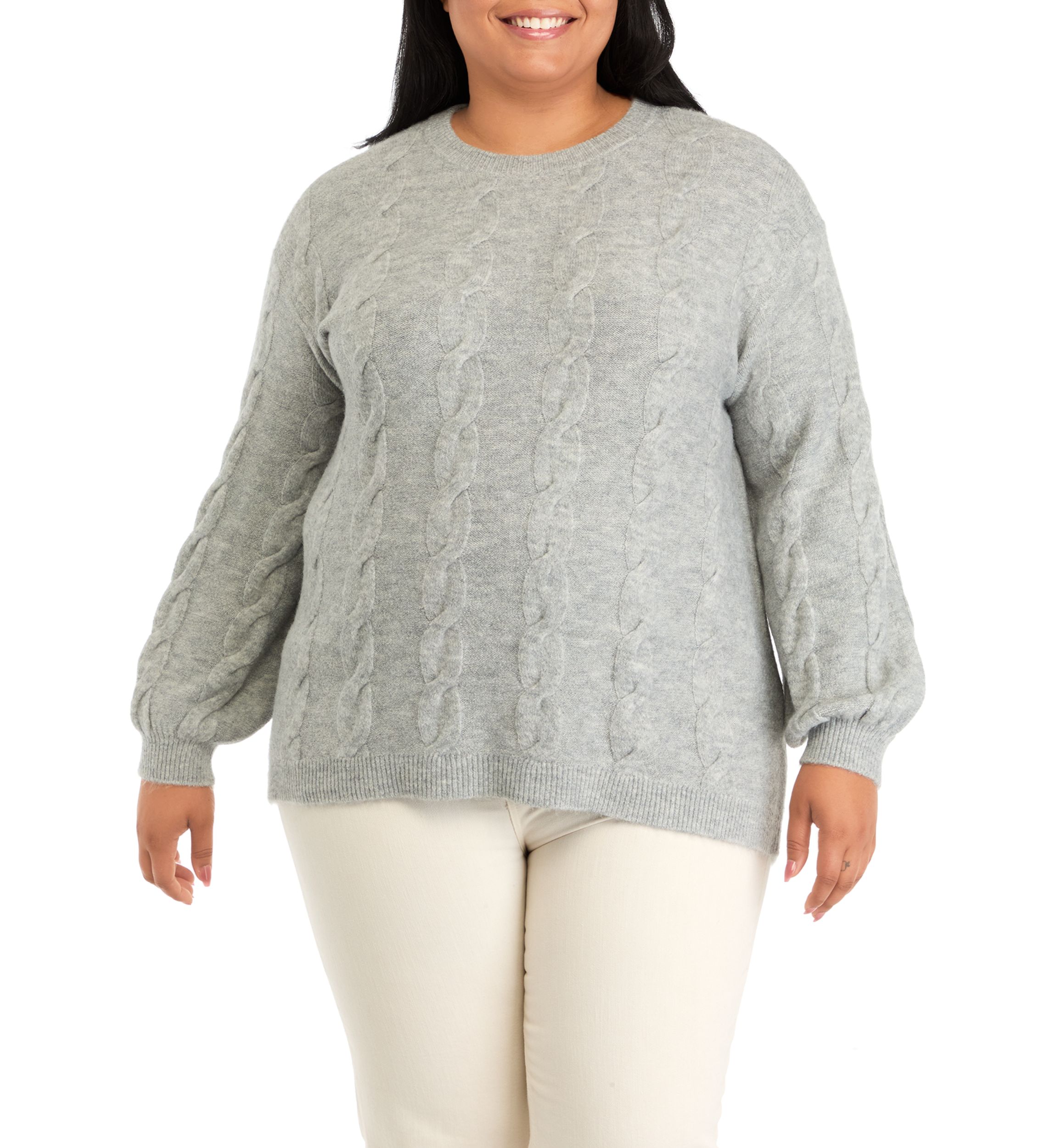 Plus Size Cable Crew Neck Sweater