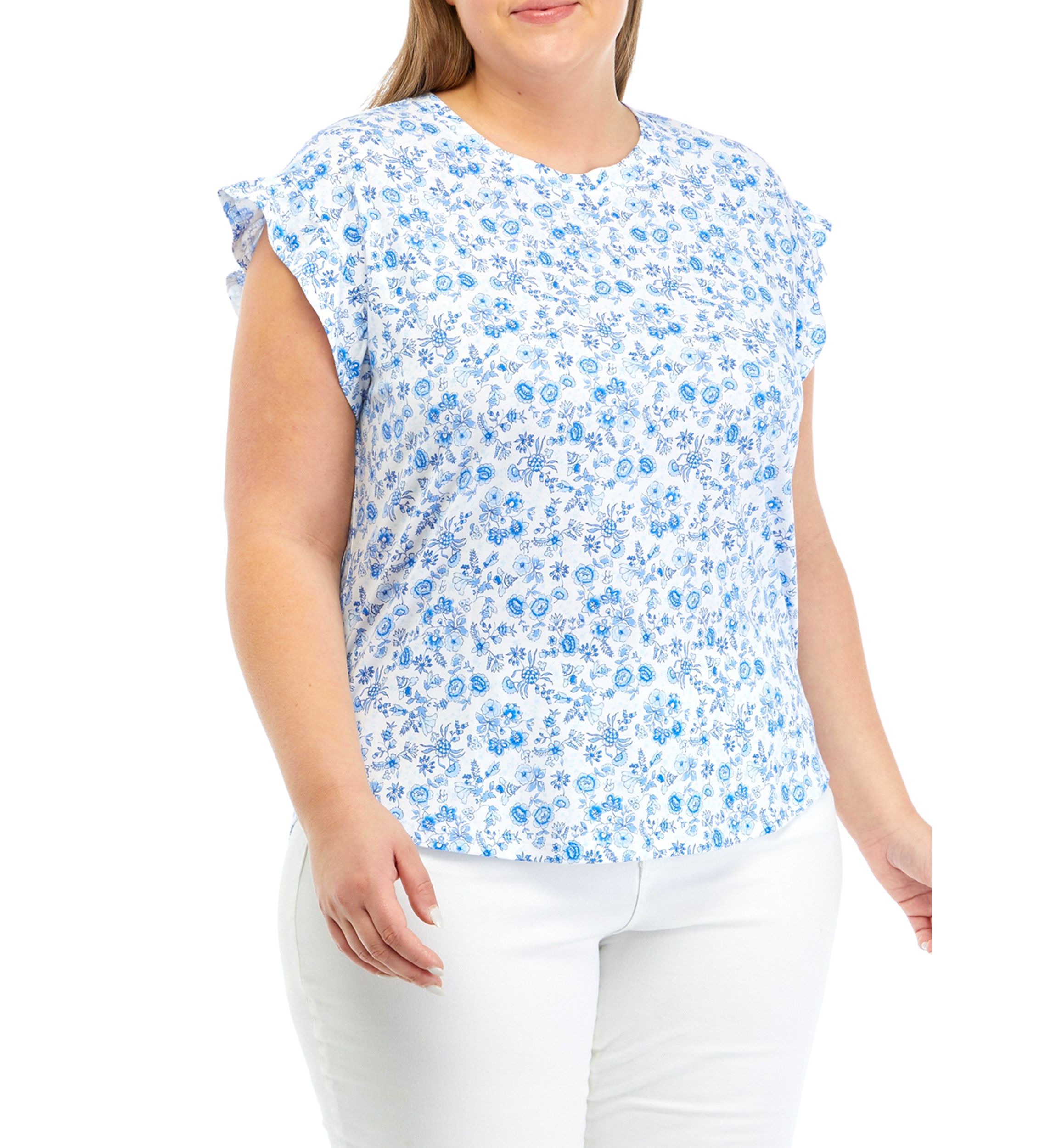 Plus Size Printed Ruffle T-Shirt