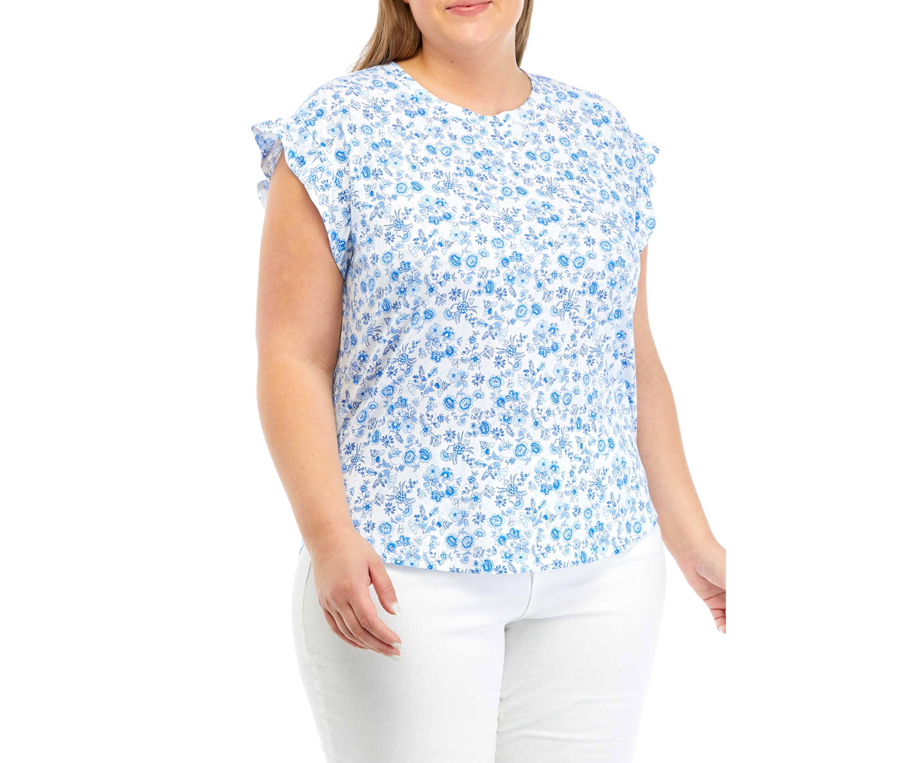 Plus Size Printed Ruffle T-Shirt