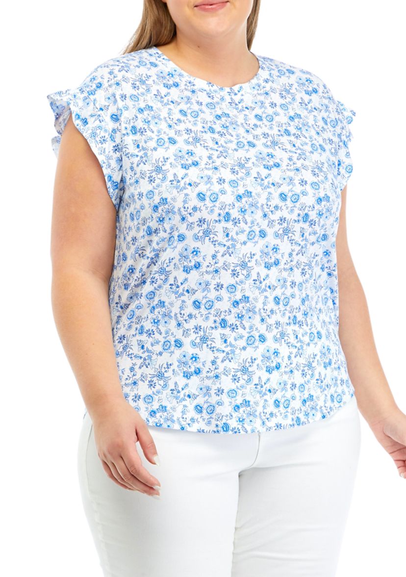 Plus Size Printed Ruffle T-Shirt