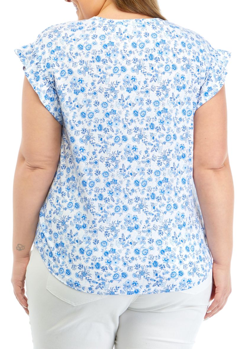 Plus Size Printed Ruffle T-Shirt