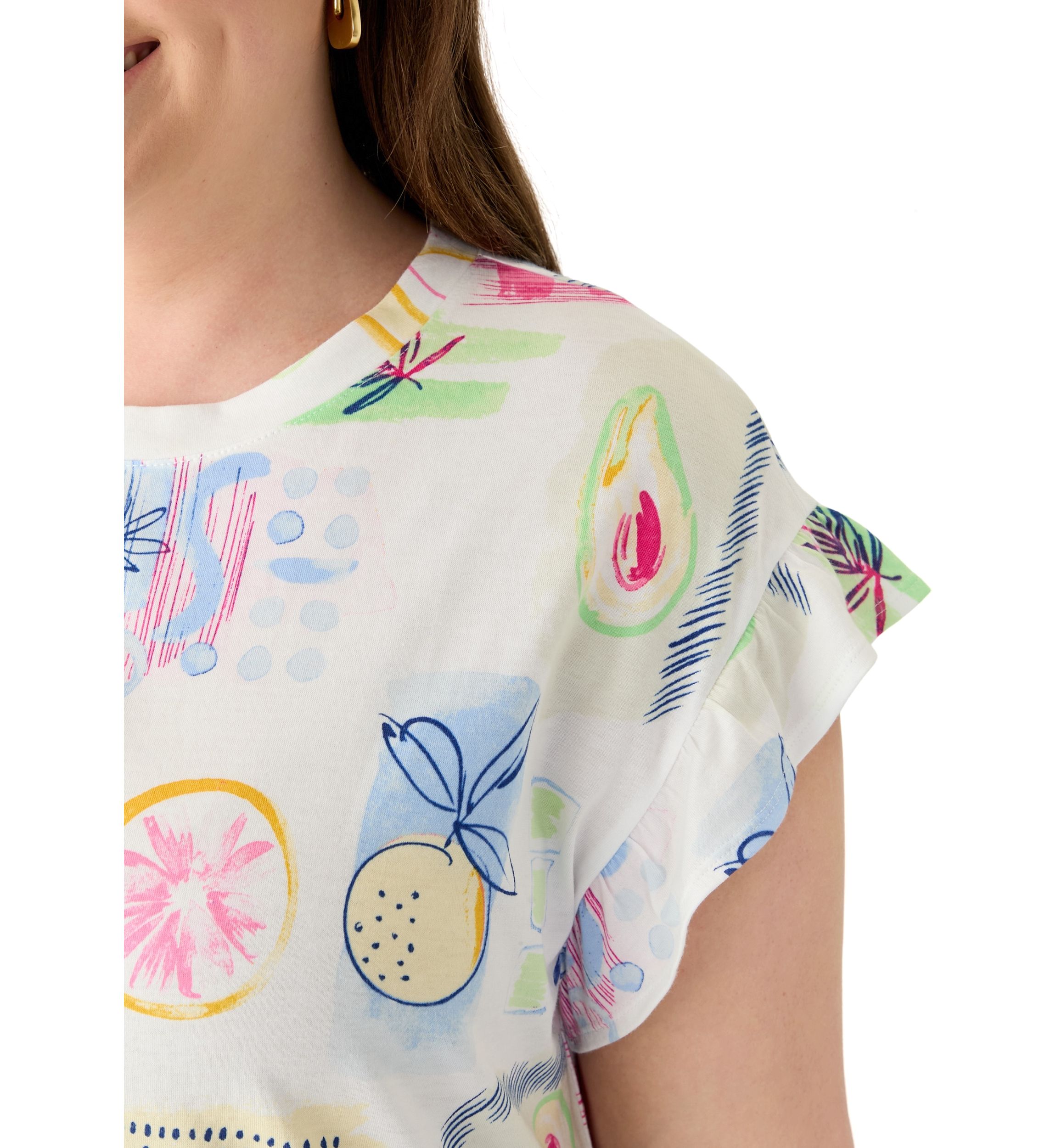 Plus Size Short Ruffle Sleeve Printed T-Shirt