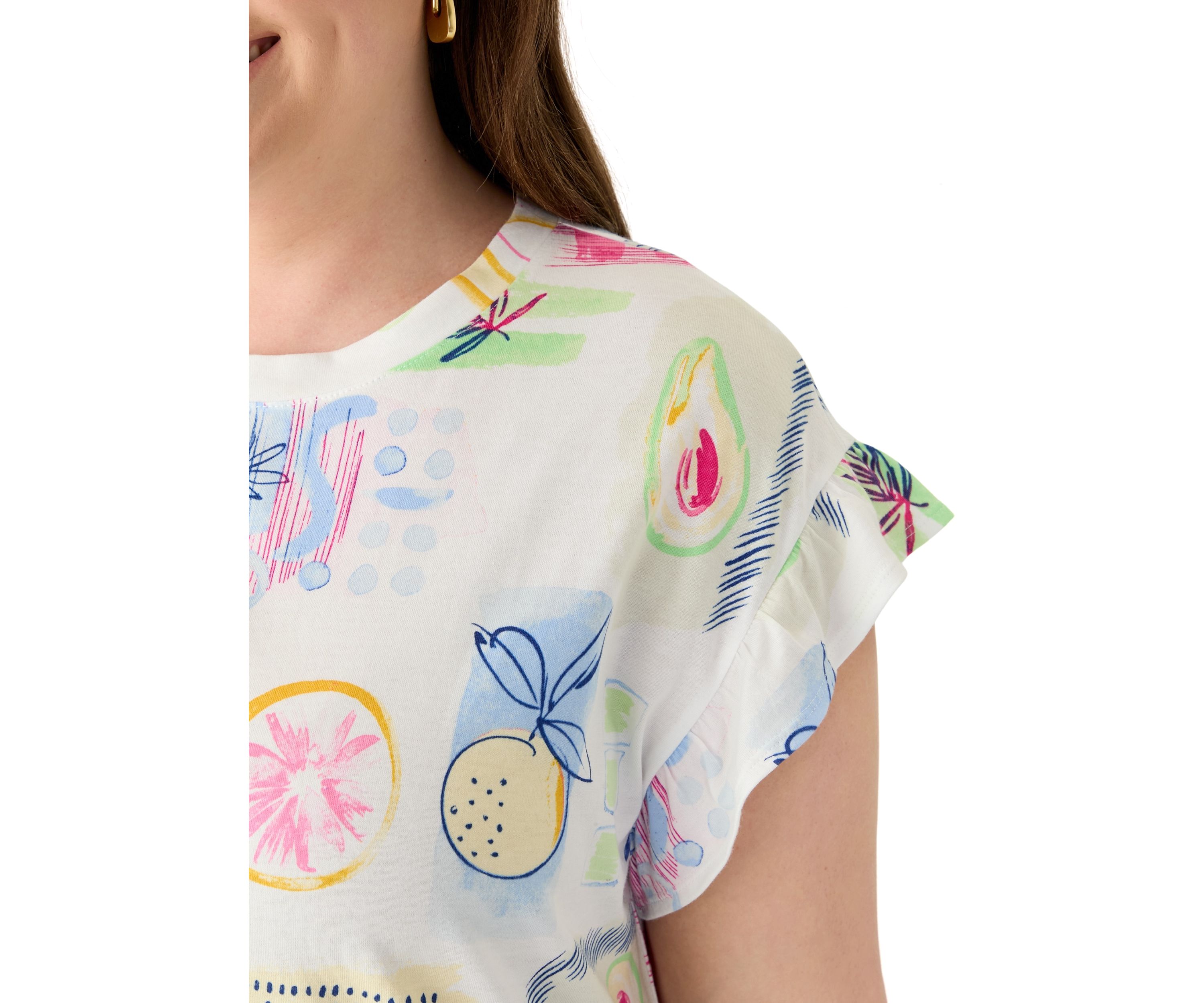 Plus Size Short Ruffle Sleeve Printed T-Shirt