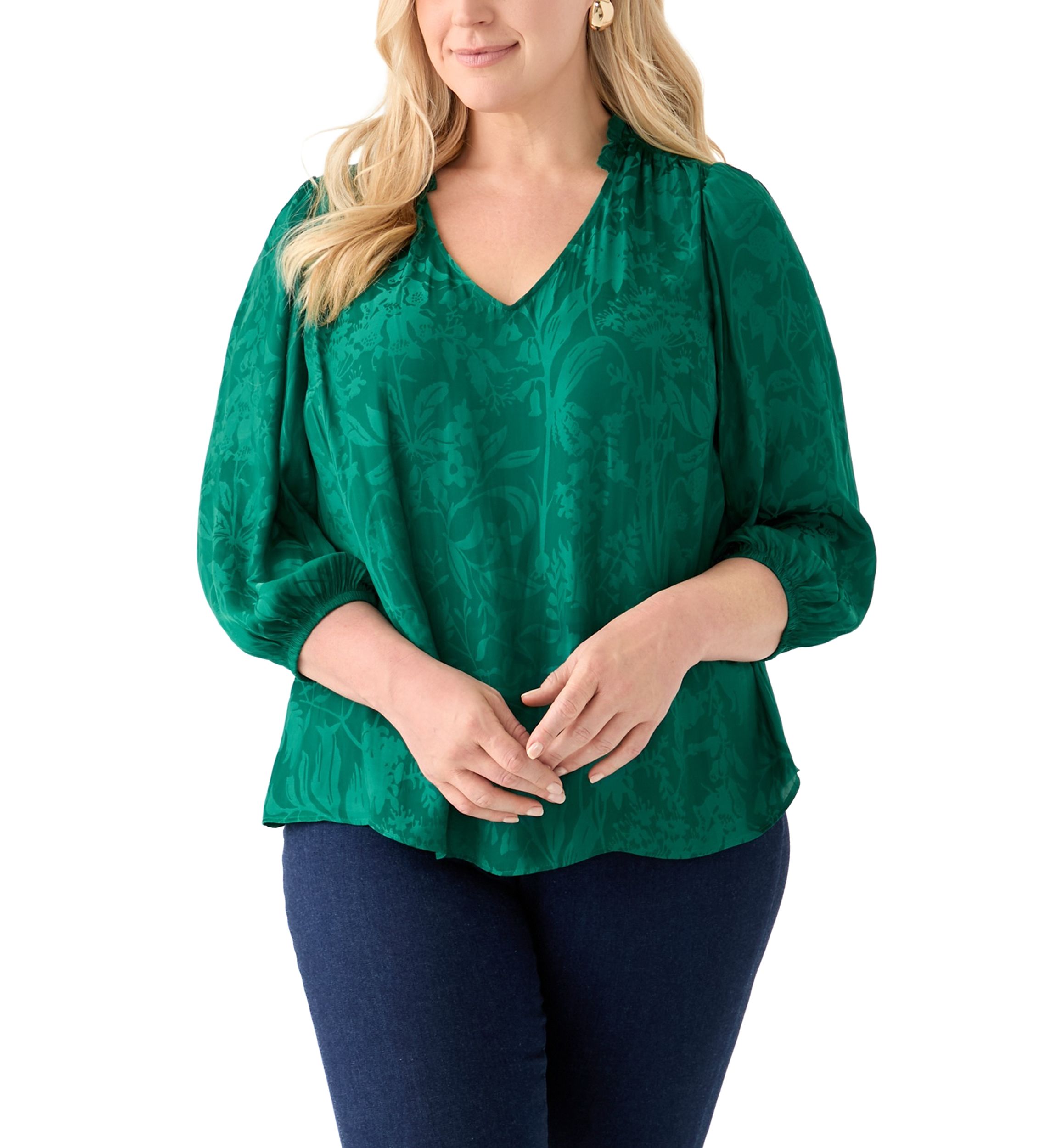 Plus Size Shirred Jacquard Top