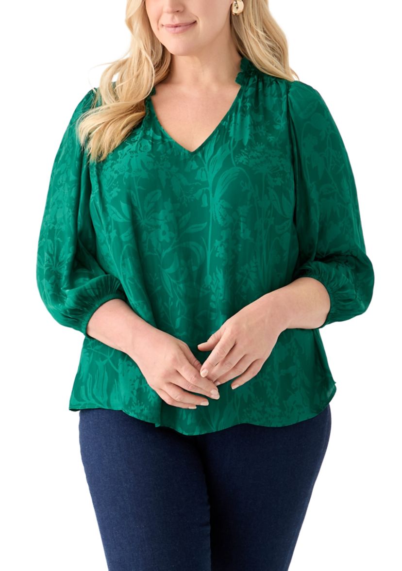 Plus Size Shirred Jacquard Top