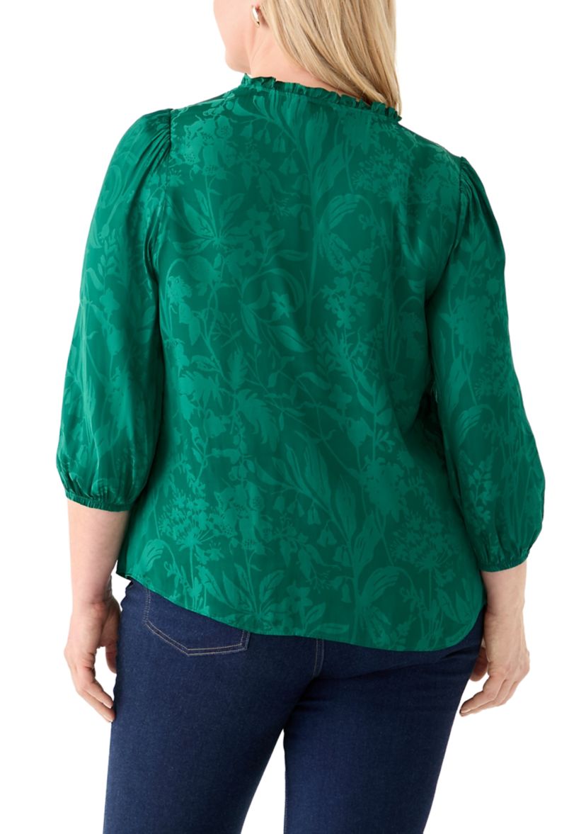 Plus Size Shirred Jacquard Top