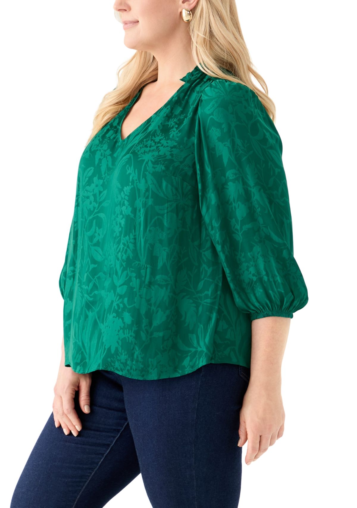Plus Size Shirred Jacquard Top