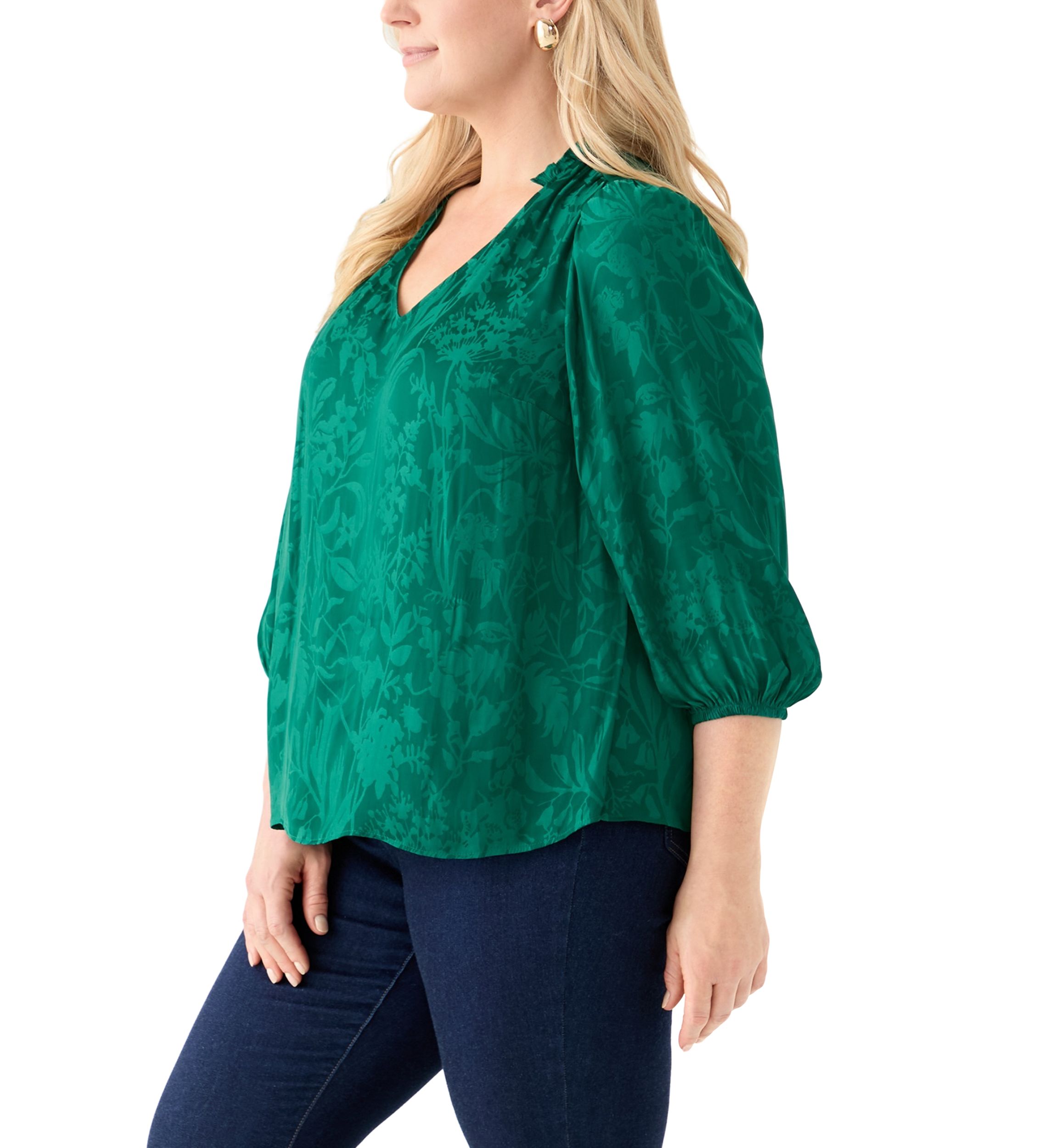Plus Size Shirred Jacquard Top