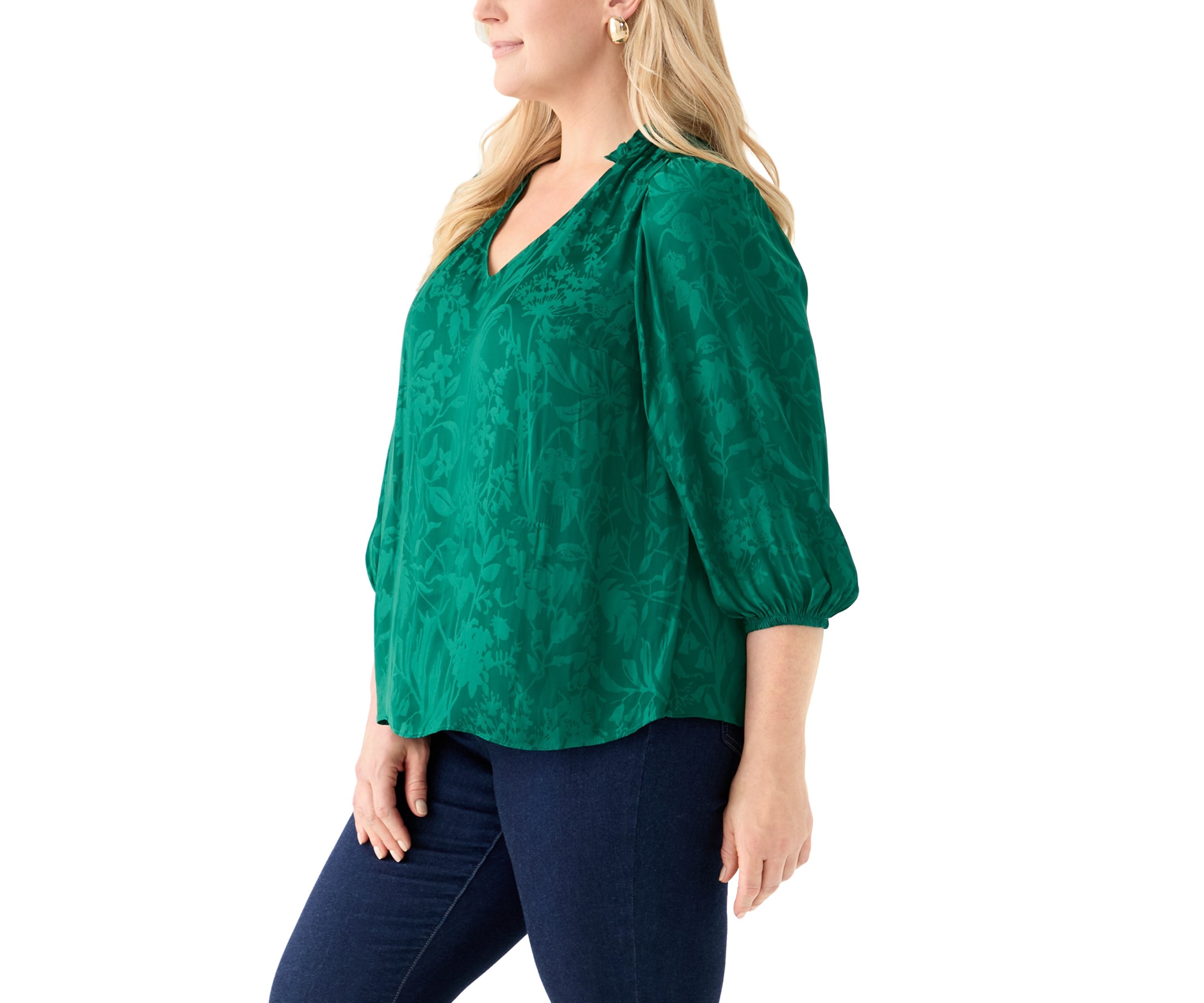 Plus Size Shirred Jacquard Top