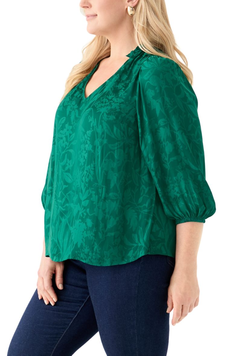 Plus Size Shirred Jacquard Top