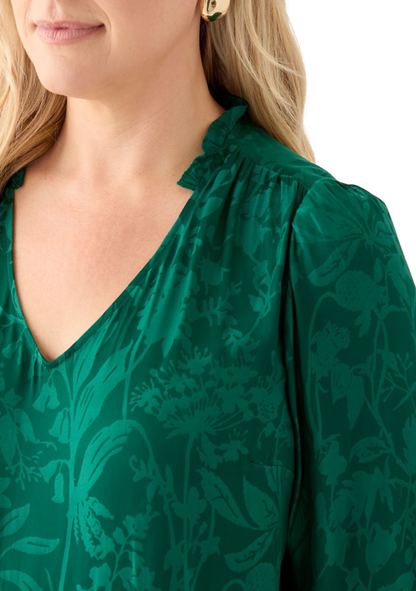 Plus Size Shirred Jacquard Top