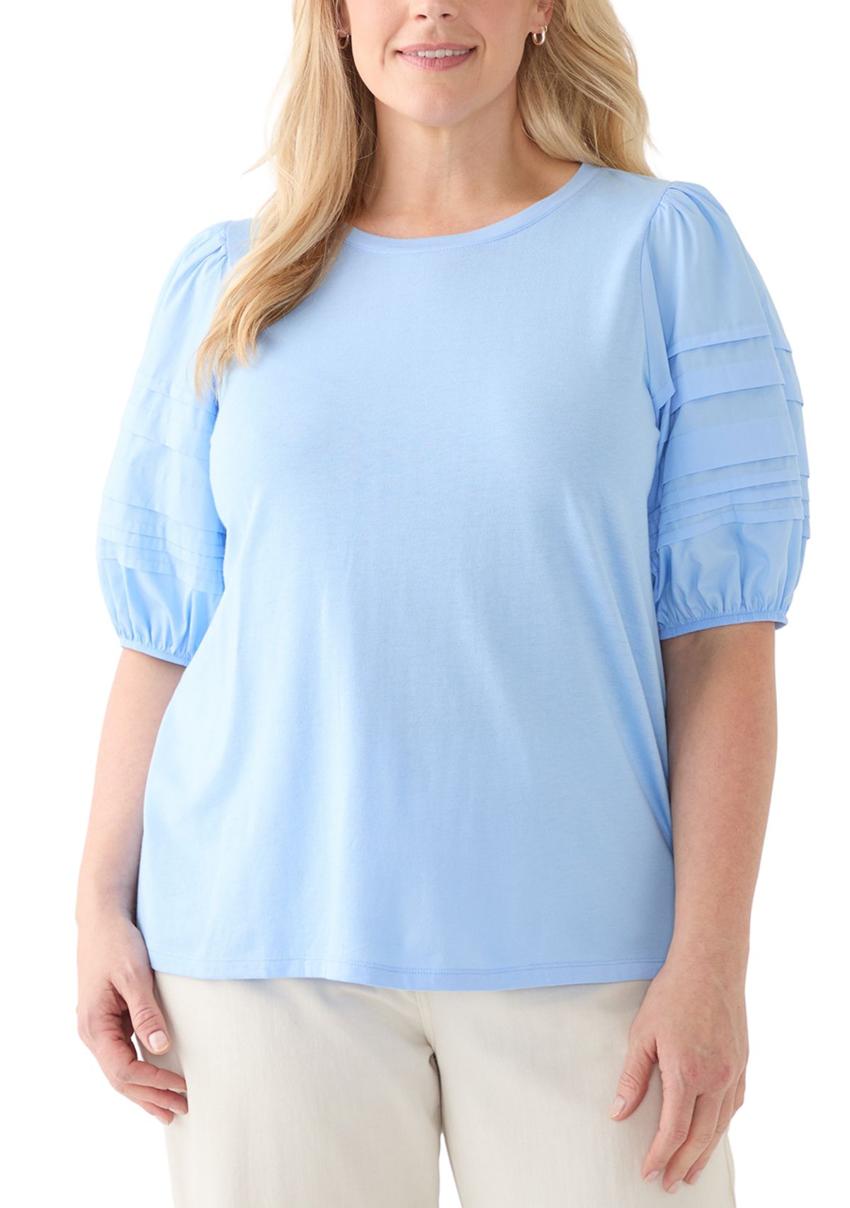 Plus Size Elbow Sleeve Pleated T-Shirt