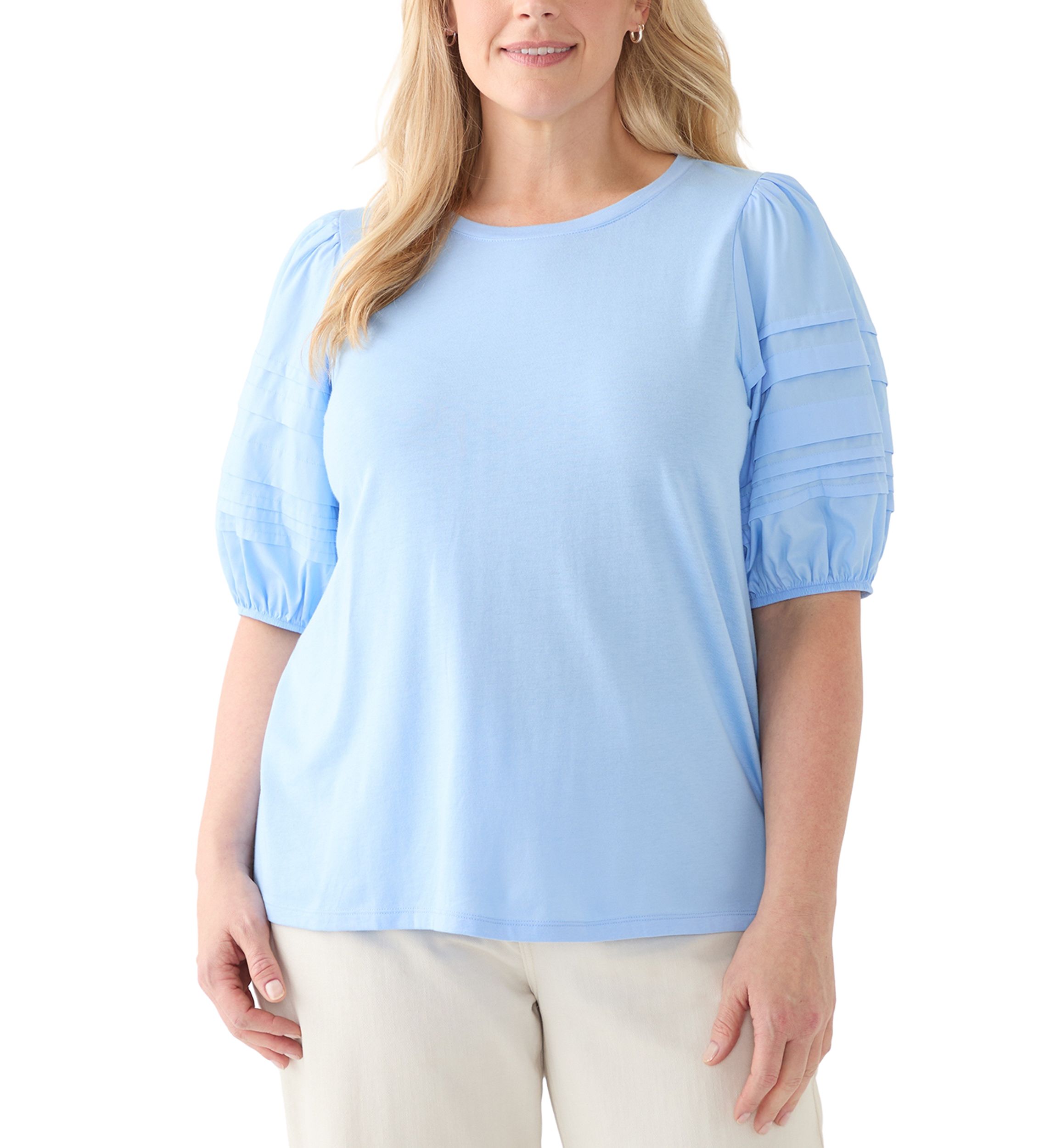 Plus Size Elbow Sleeve Pleated T-Shirt