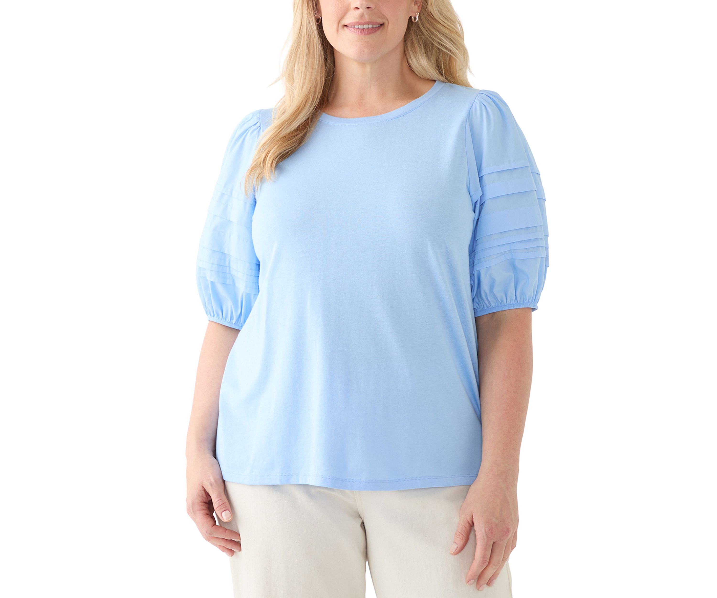 Plus Size Elbow Sleeve Pleated T-Shirt