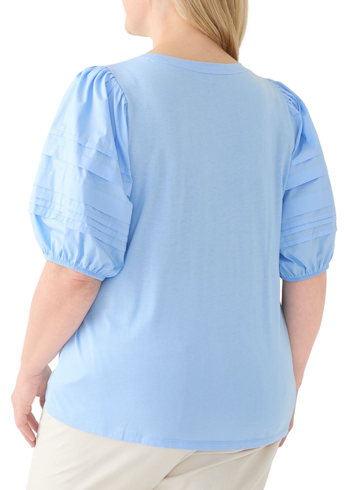 Plus Size Elbow Sleeve Pleated T-Shirt