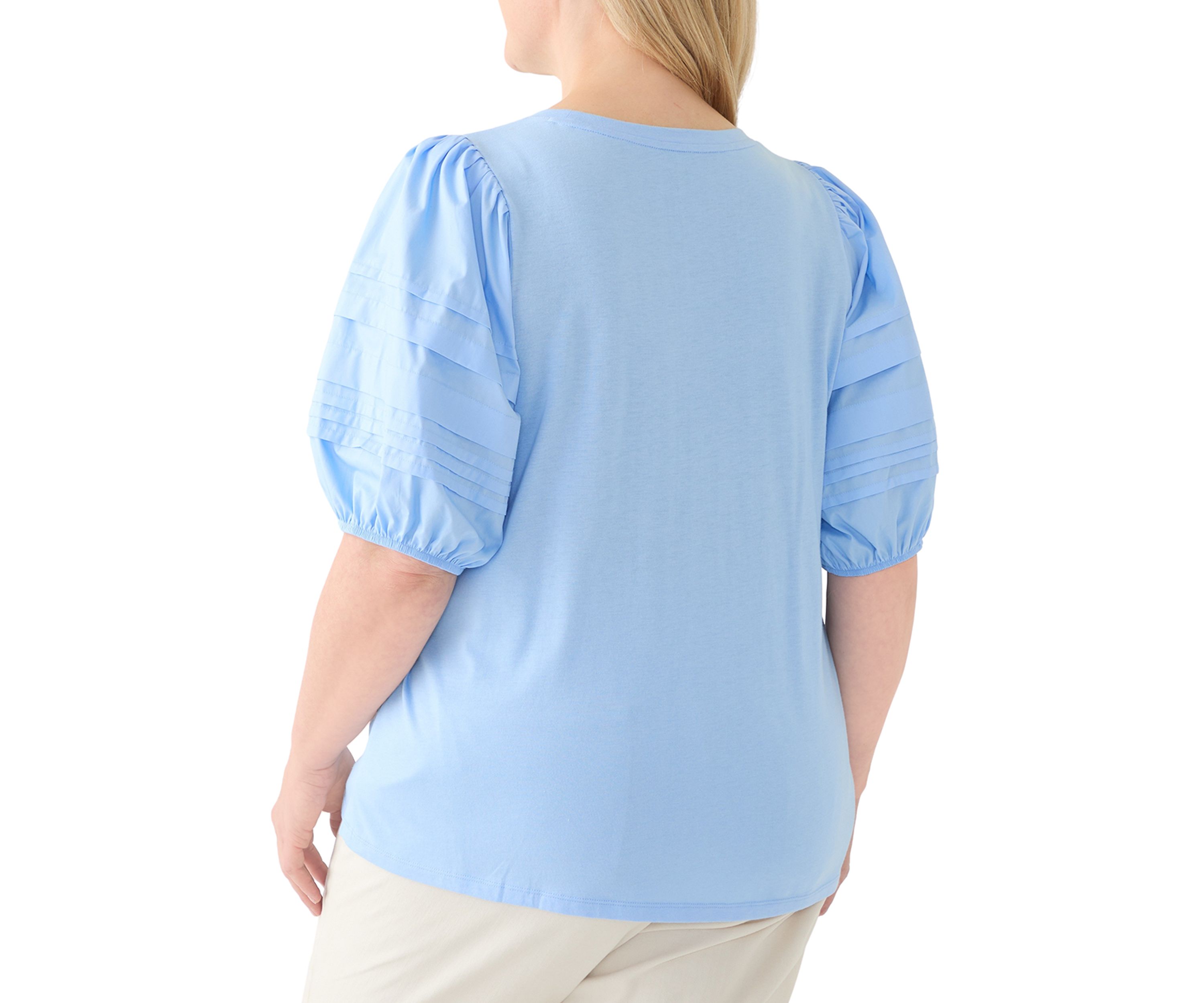 Plus Size Elbow Sleeve Pleated T-Shirt