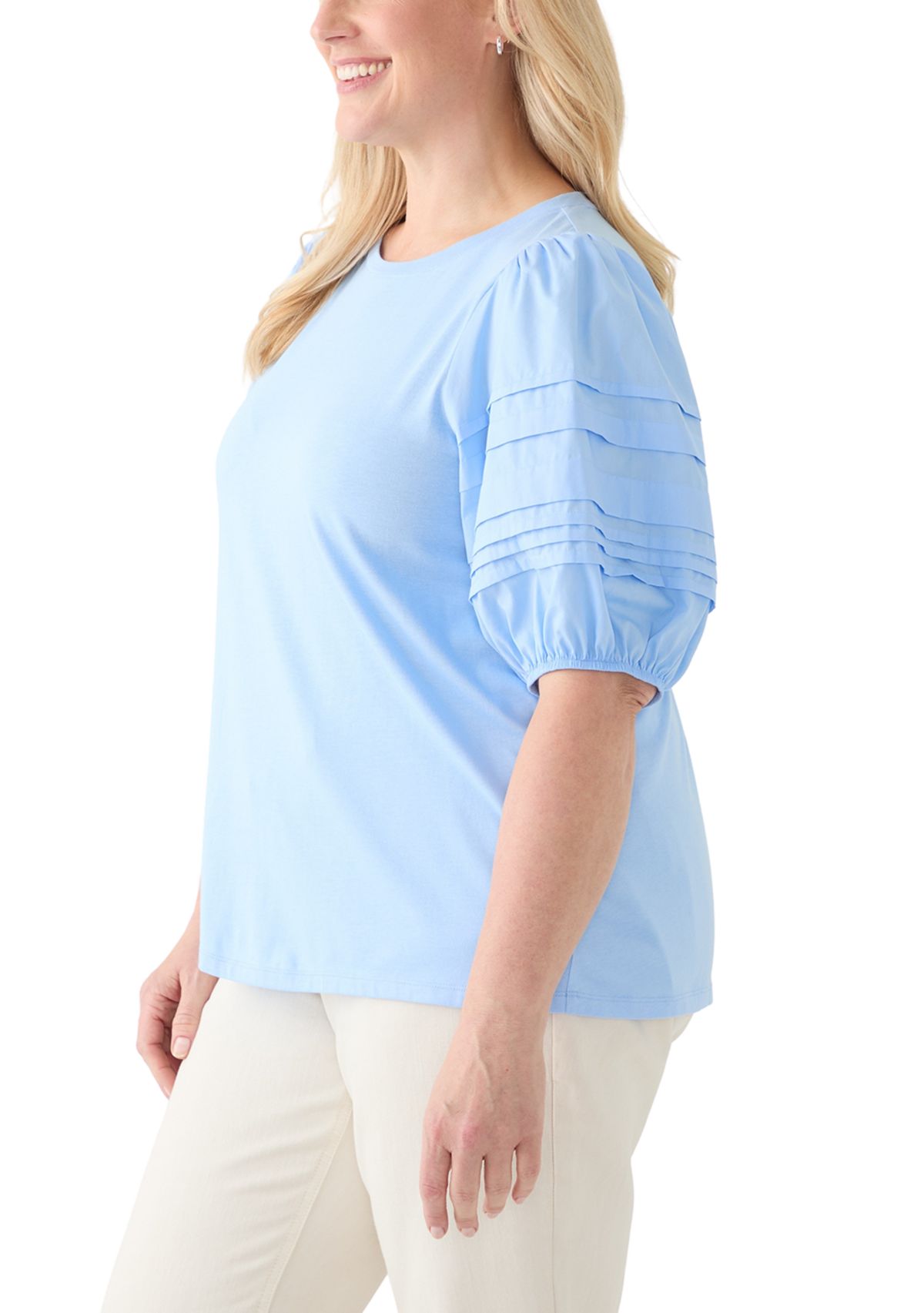Plus Size Elbow Sleeve Pleated T-Shirt