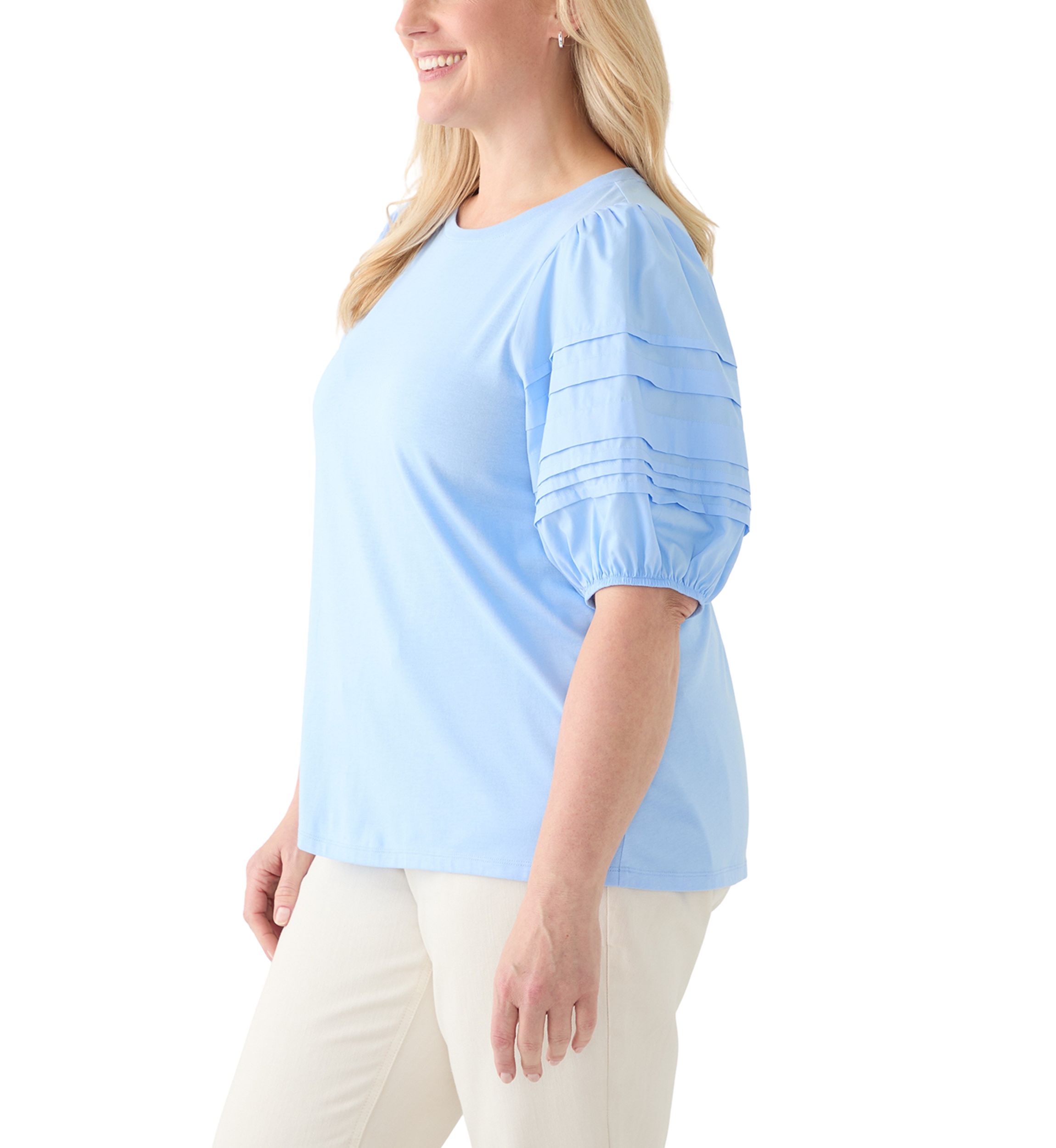 Plus Size Elbow Sleeve Pleated T-Shirt