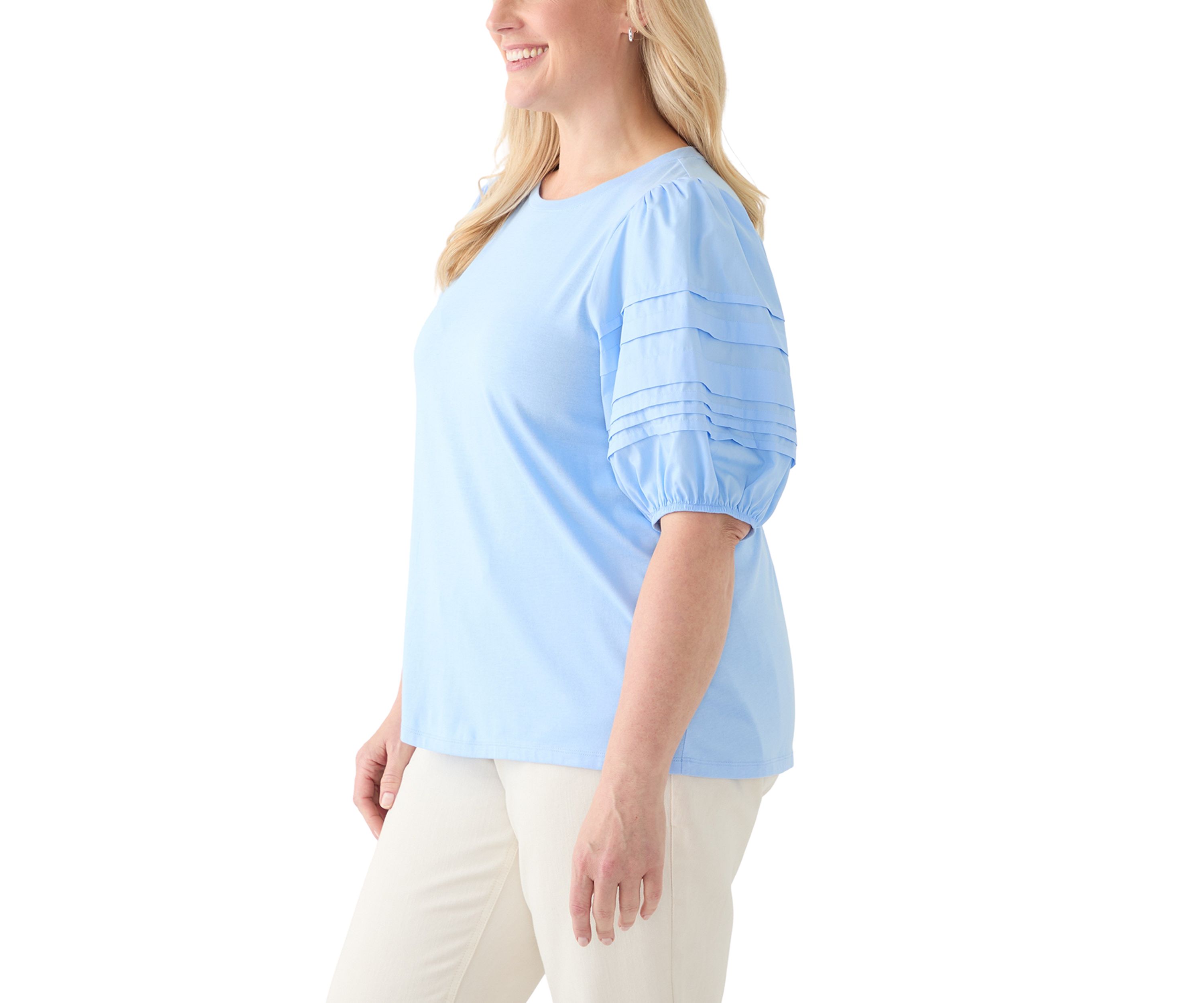 Plus Size Elbow Sleeve Pleated T-Shirt