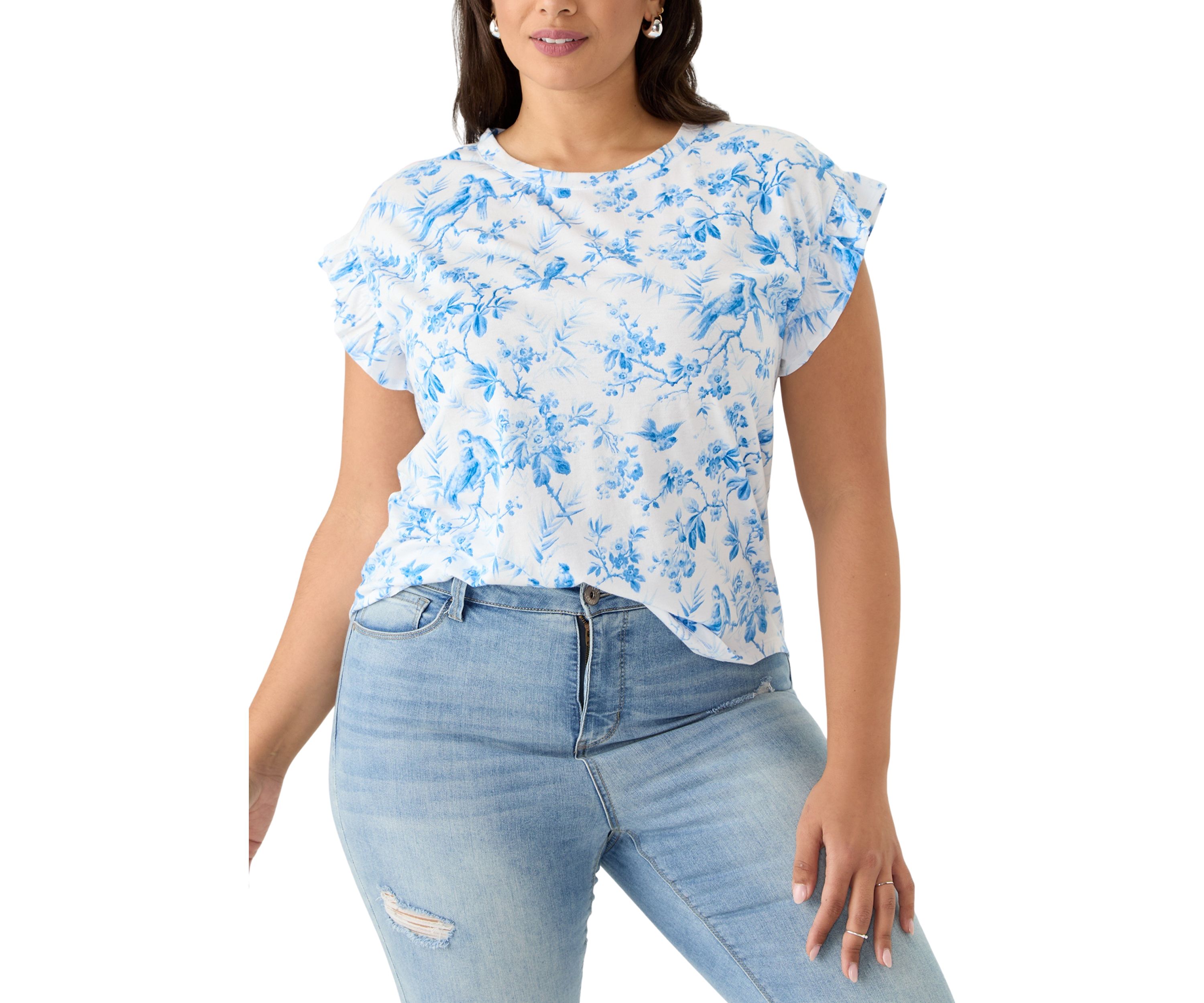 Plus Size Short Sleeve Ruffle Printed T-Shirt