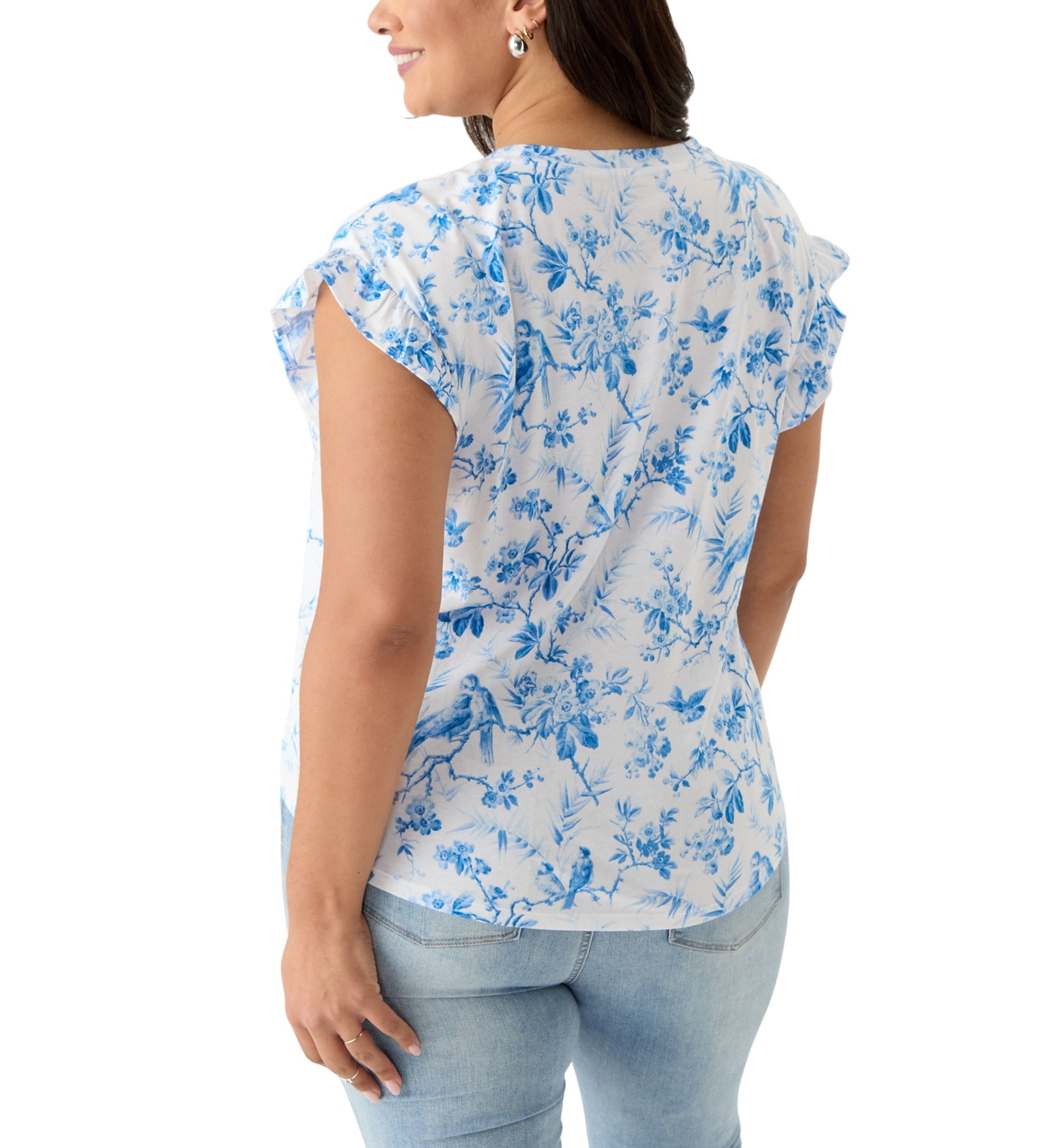 Plus Size Short Sleeve Ruffle Printed T-Shirt
