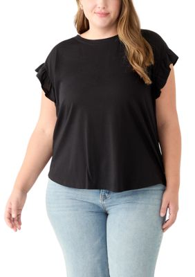 Crown & Ivy Women's Plus Size Flutter T-Shirt, Black, 2X
