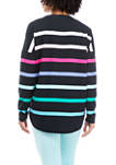 Womens Long Sleeve Striped Baby Terry T-Shirt 