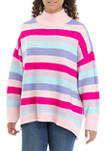 Womens Striped Mock Neck Tunic Sweater