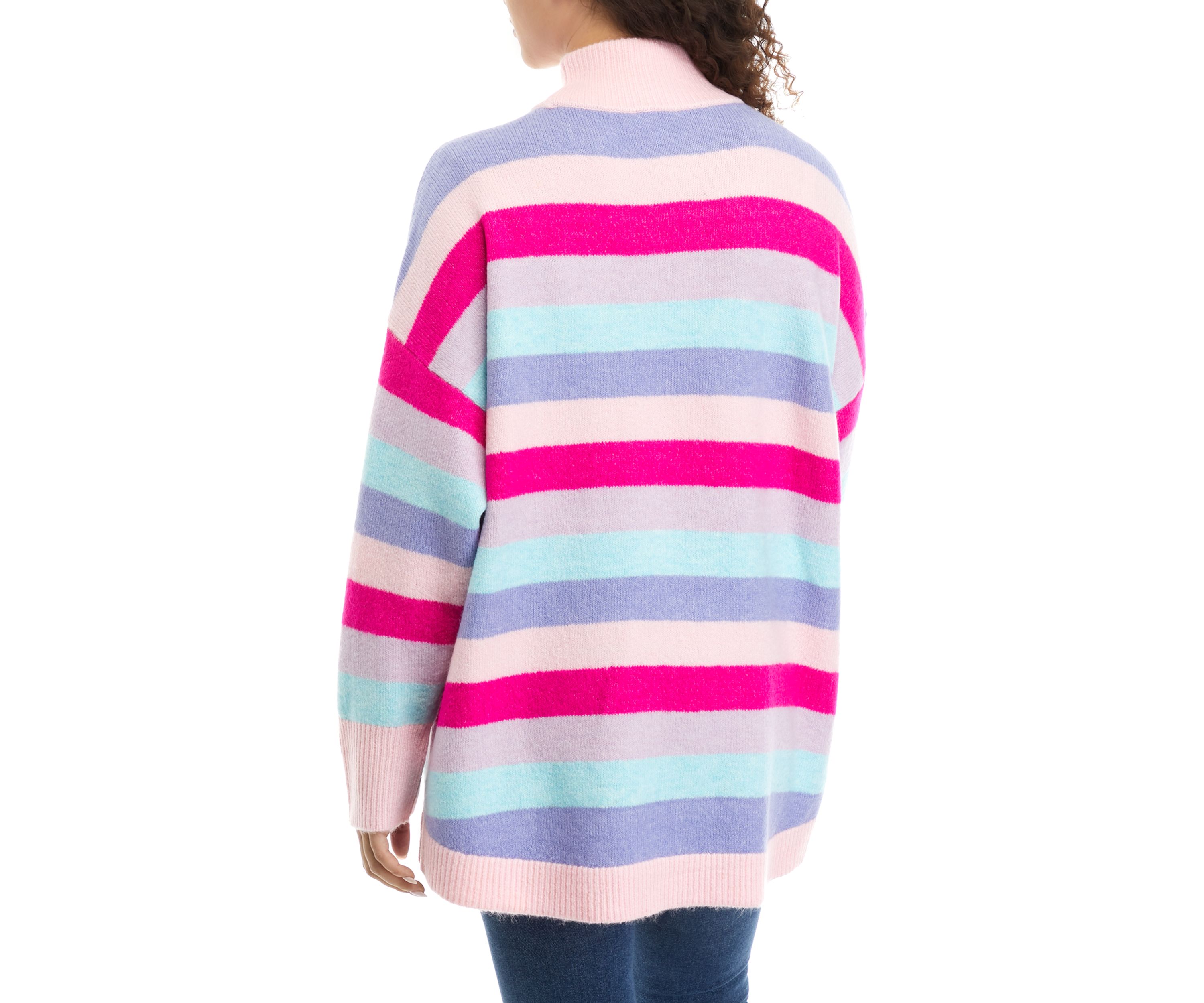 Womens Striped Mock Neck Tunic Sweater