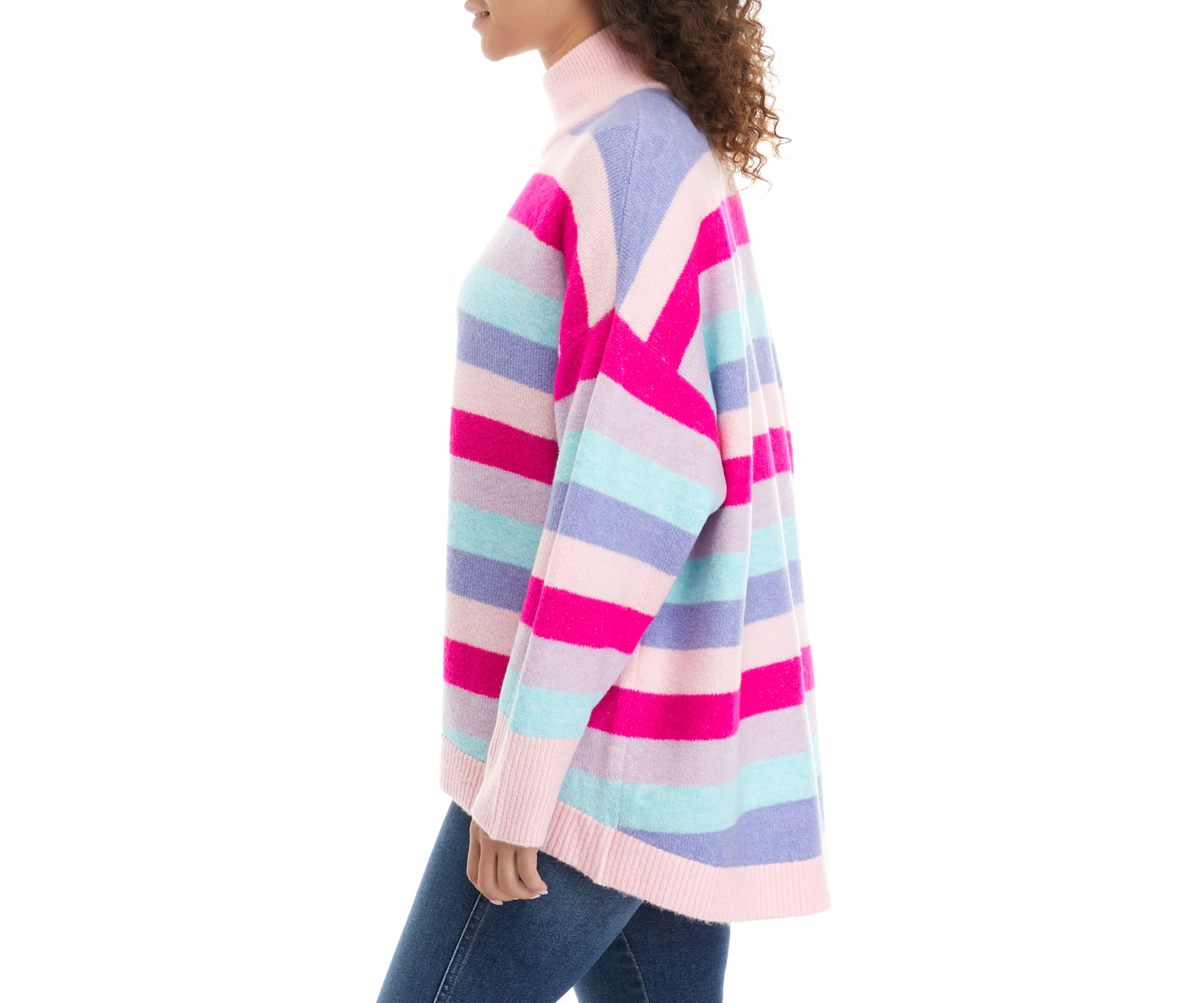 Womens Striped Mock Neck Tunic Sweater