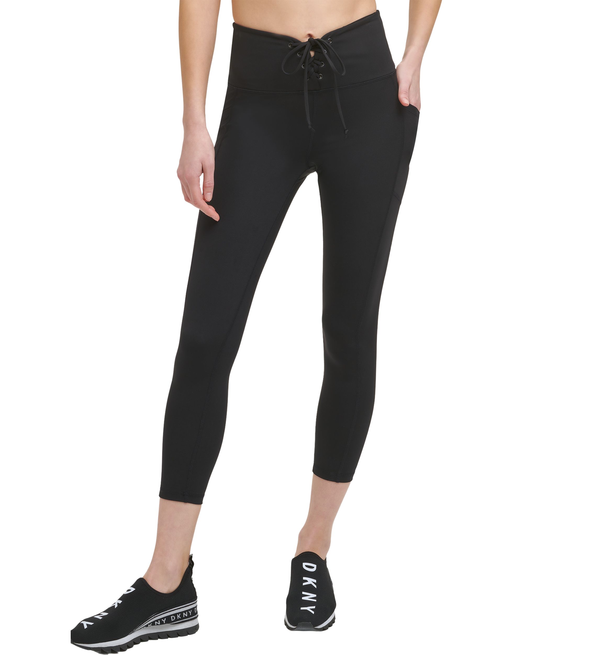 Solid High Waist 7/8 Tight with Lace Up Detail Pockets