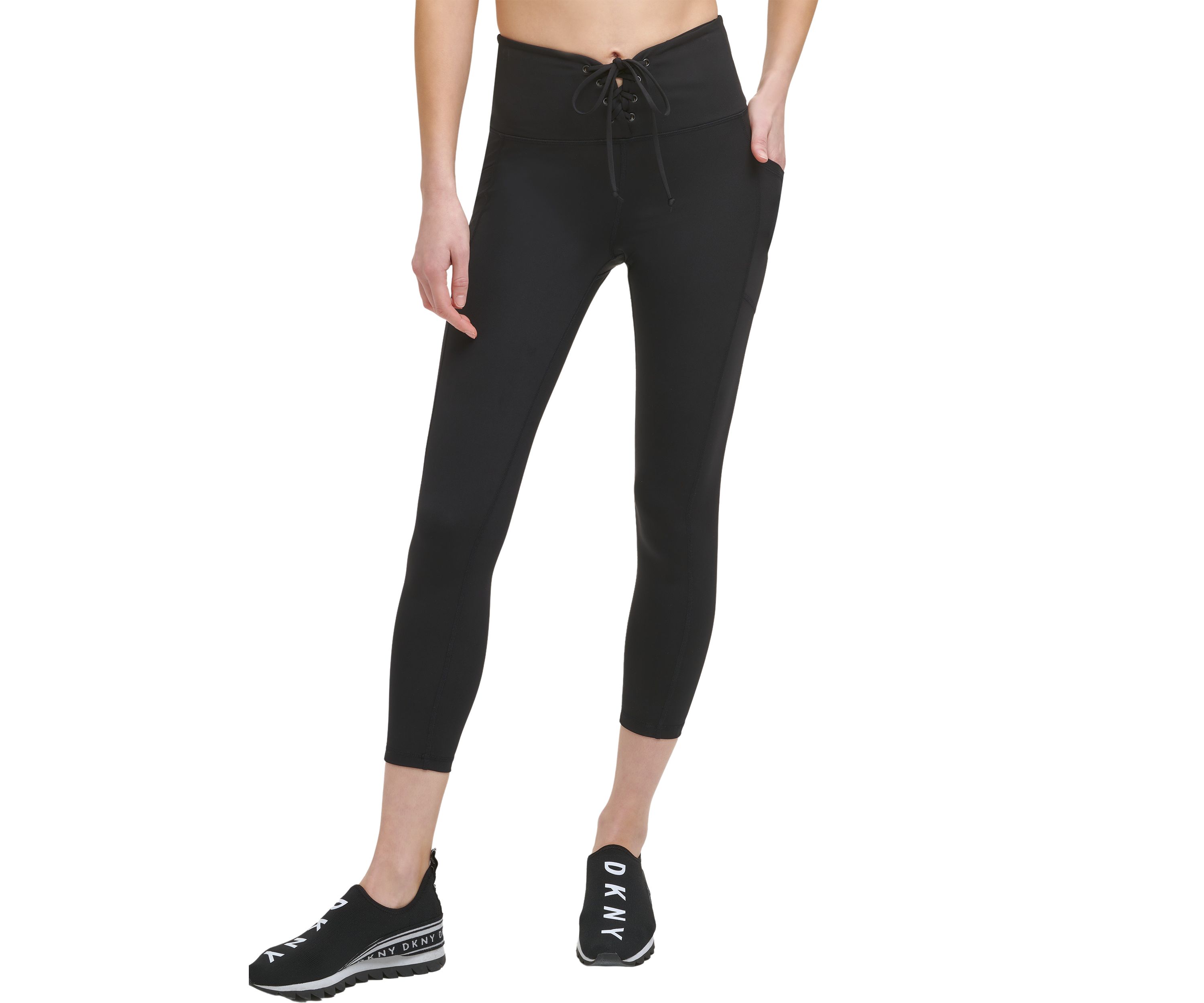 Solid High Waist 7/8 Tight with Lace Up Detail Pockets