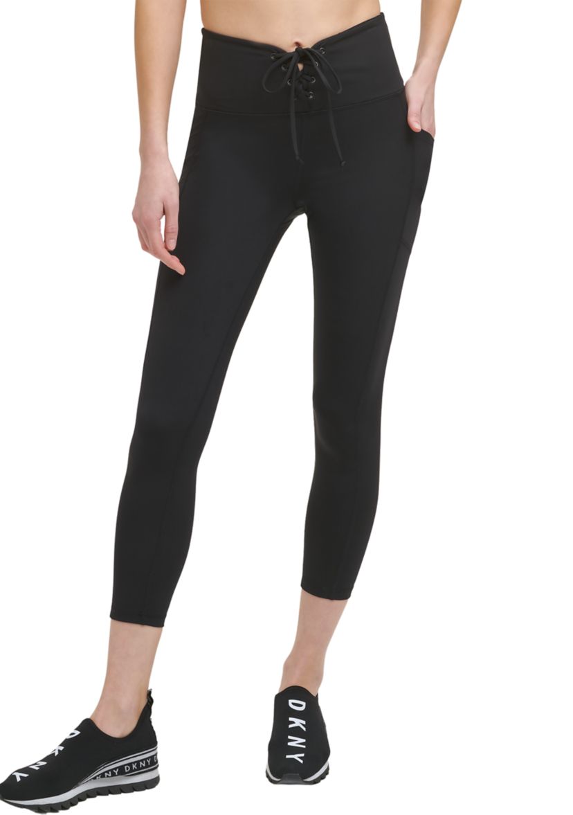 Solid High Waist 7/8 Tight with Lace Up Detail Pockets