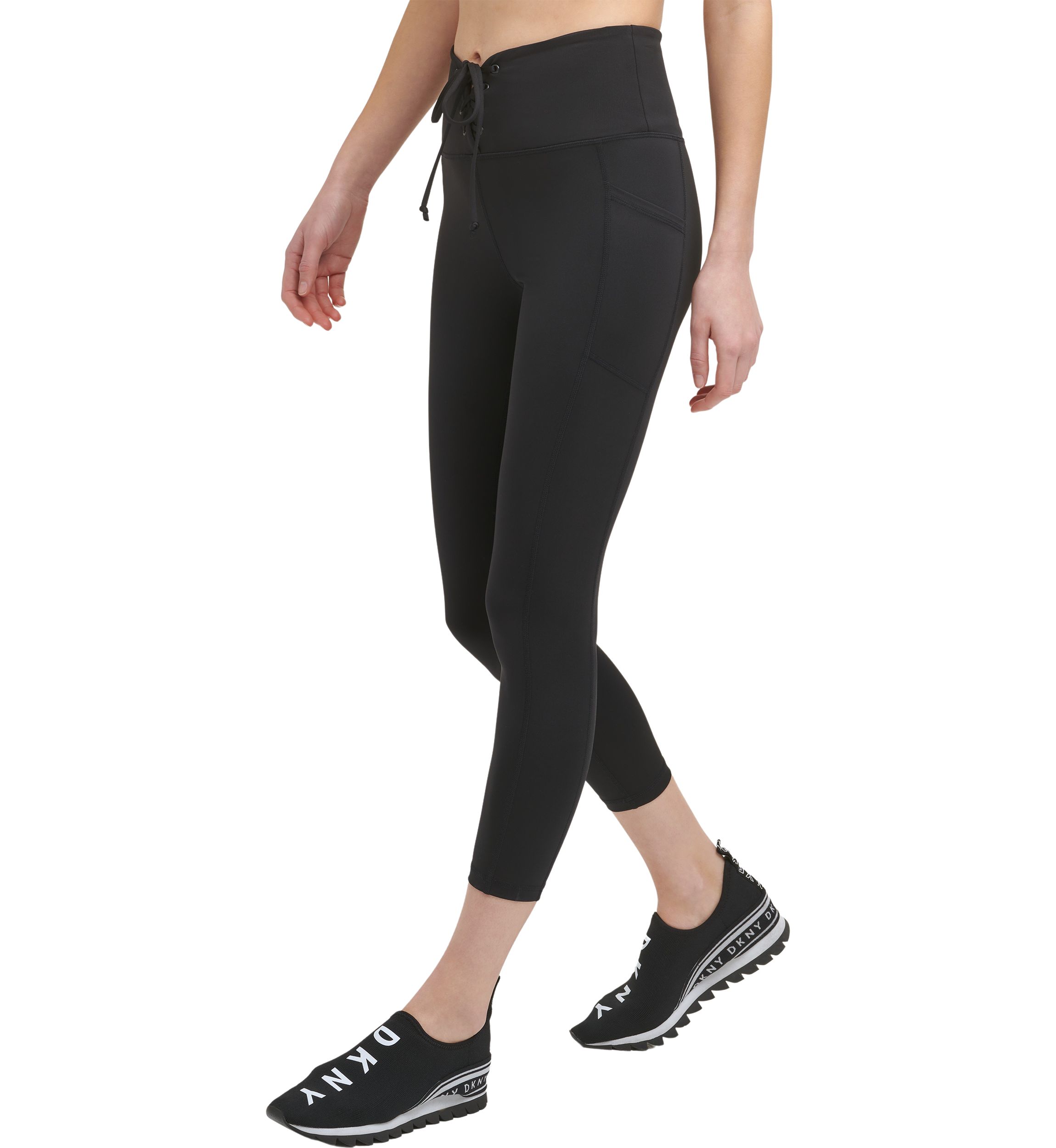Solid High Waist 7/8 Tight with Lace Up Detail Pockets