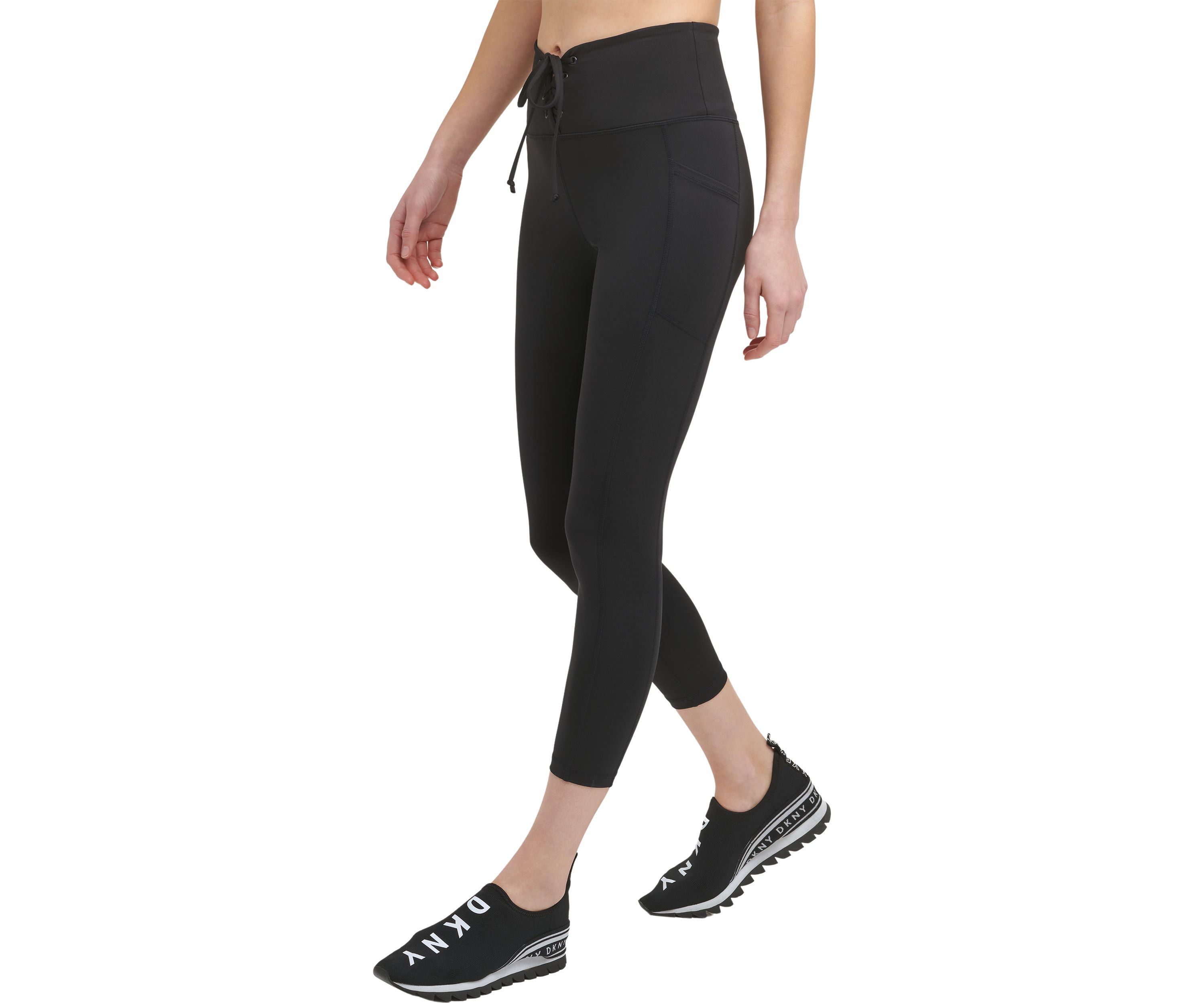 Solid High Waist 7/8 Tight with Lace Up Detail Pockets