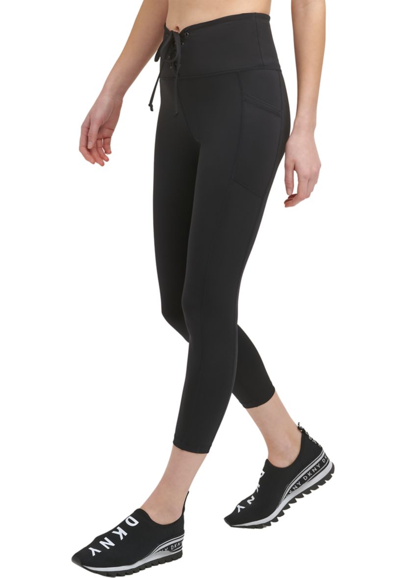 Solid High Waist 7/8 Tight with Lace Up Detail Pockets