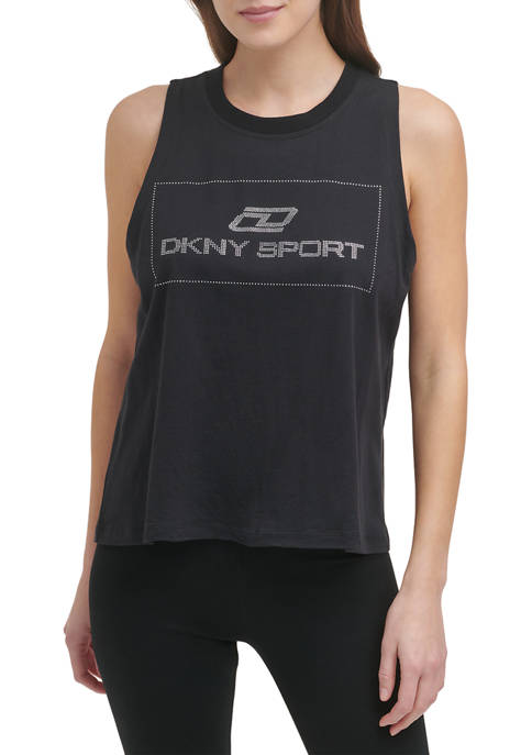 DKNY Sport Rhinestone Logo Knotted Tank