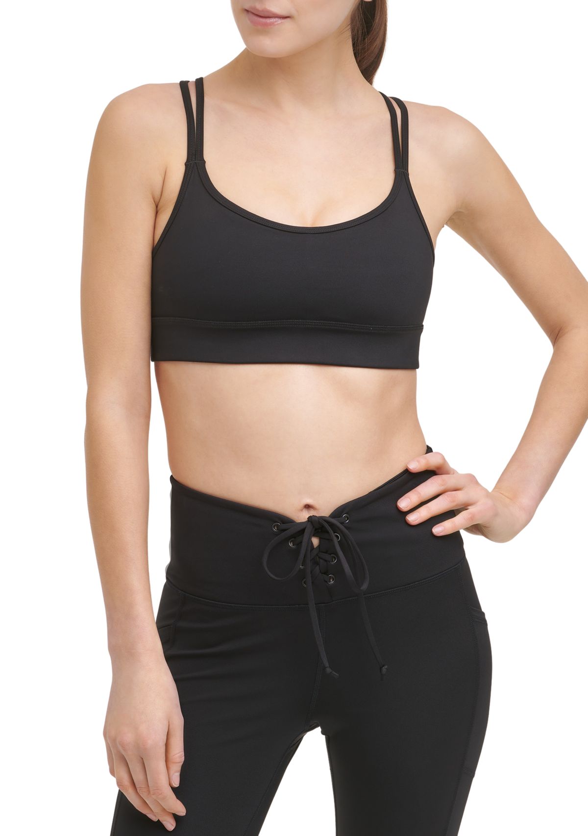 Solid Strappy Back Sports Bra 