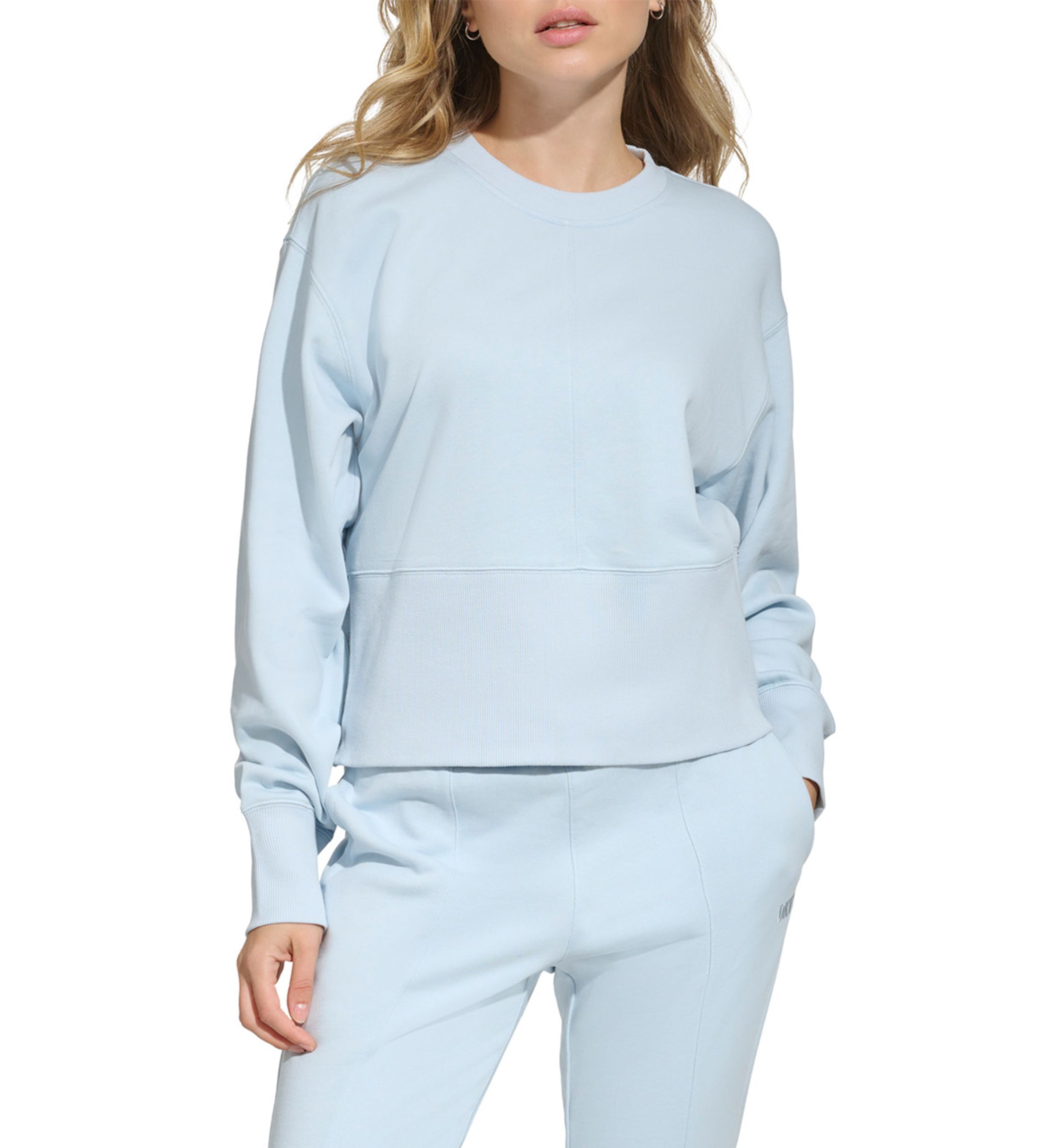 Cropped Crew Neck Pullover with Side Zipper Detailing