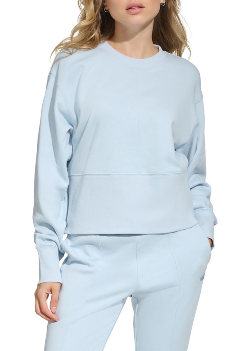 Cropped Crew Neck Pullover with Side Zipper Detailing