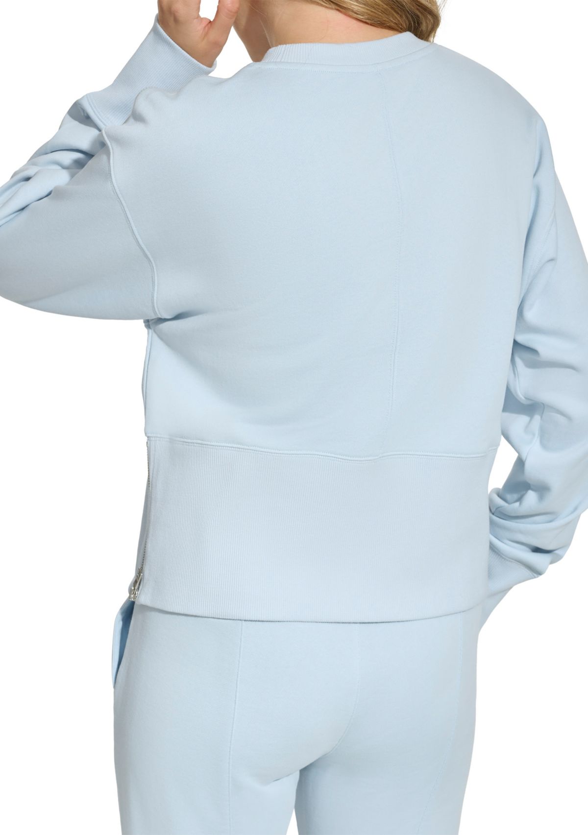 Cropped Crew Neck Pullover with Side Zipper Detailing