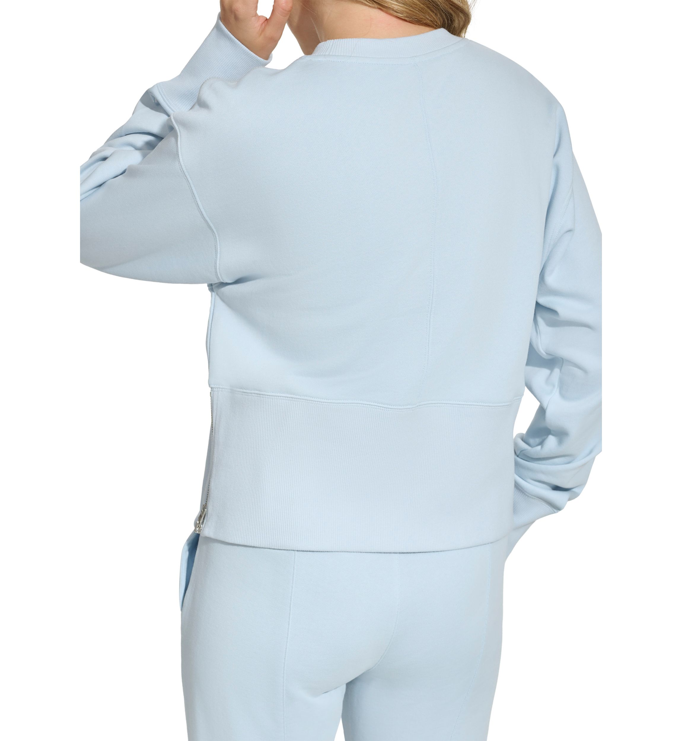 Cropped Crew Neck Pullover with Side Zipper Detailing