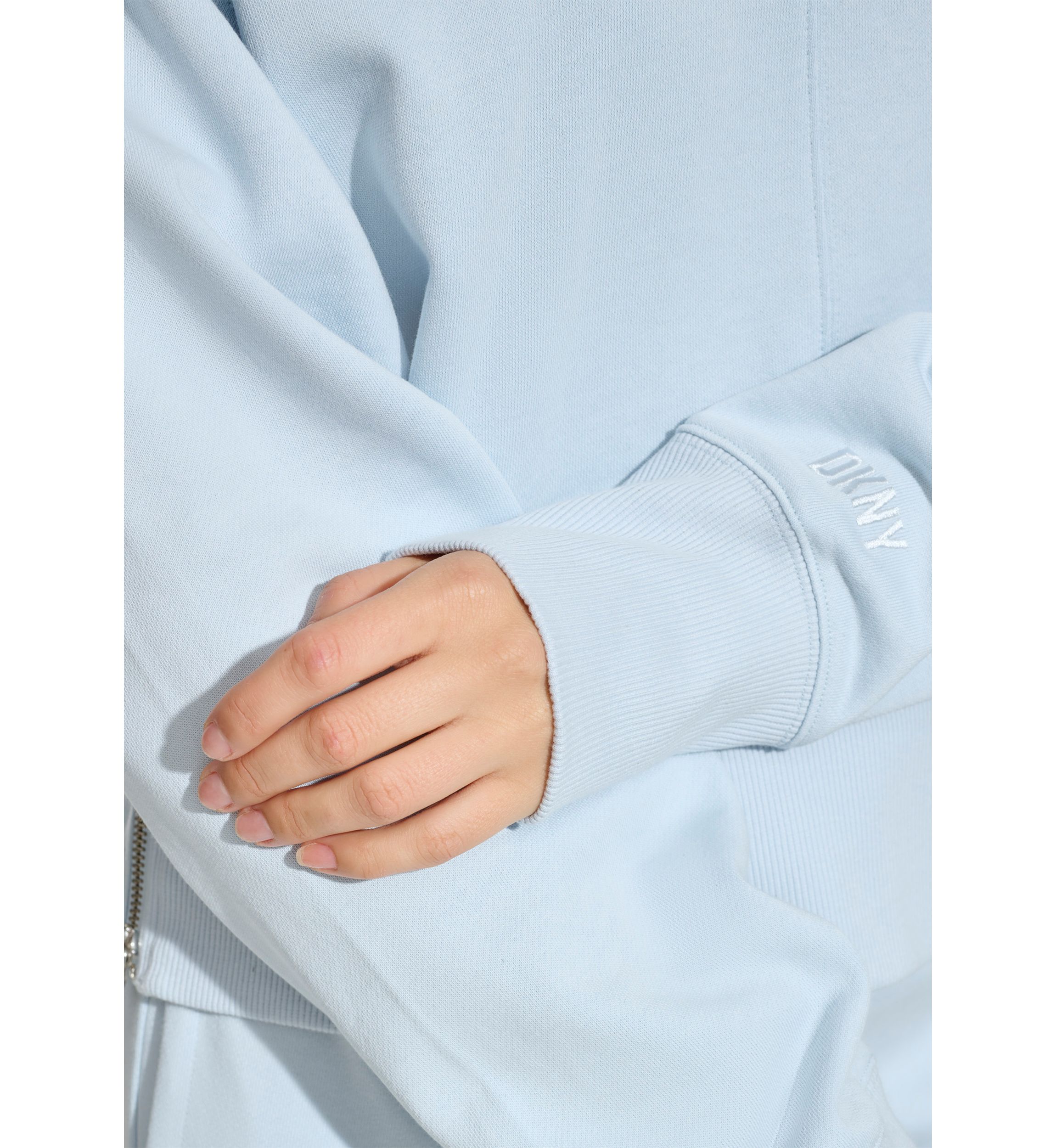 Cropped Crew Neck Pullover with Side Zipper Detailing