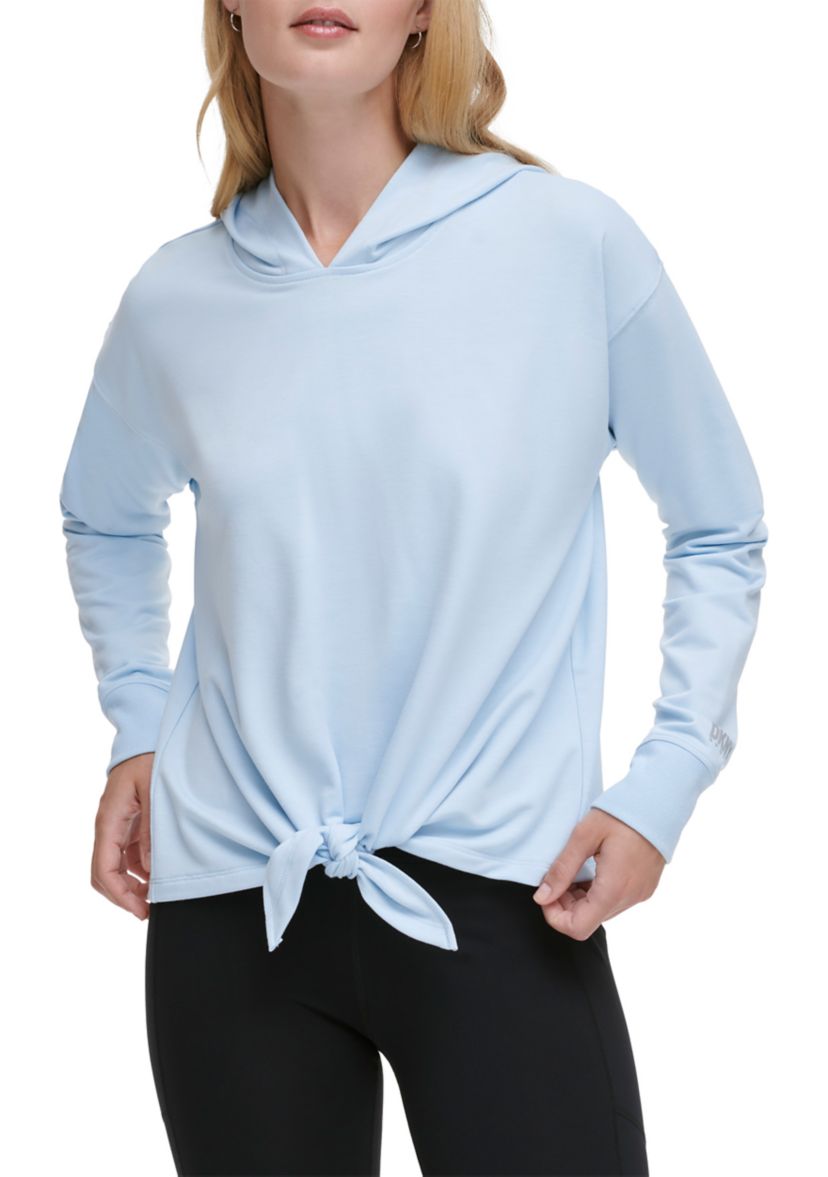 Solid Yoga Tie Front Hoodie