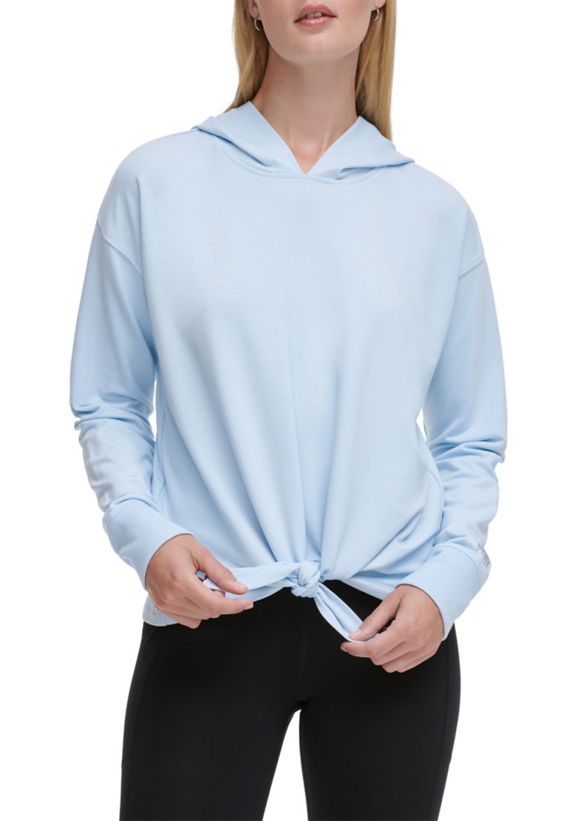 Solid Yoga Tie Front Hoodie