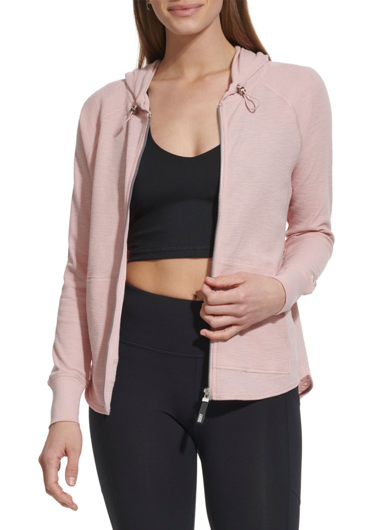 Womens Full Zip Mini Waffle Hoodie with Pockets