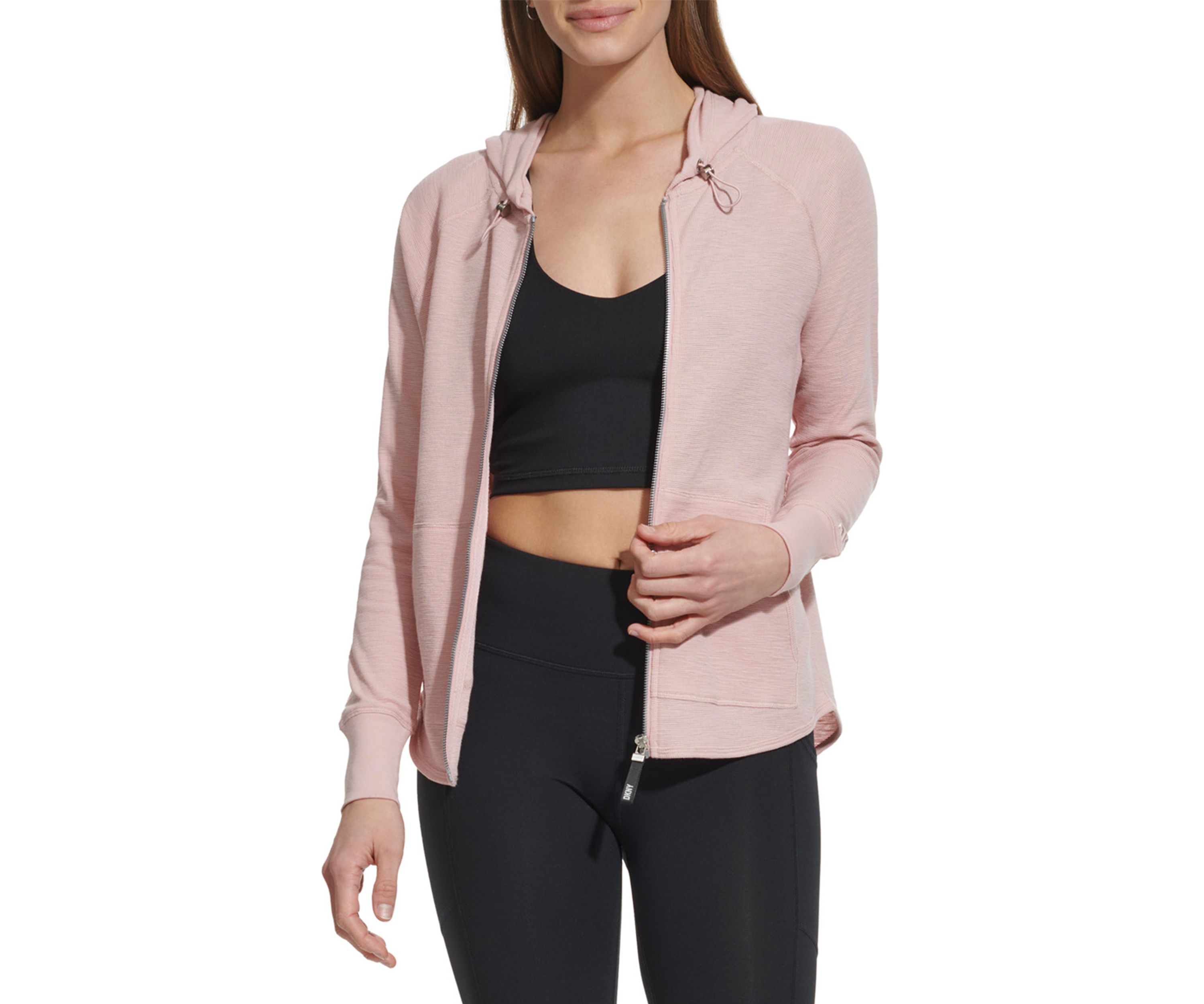 Womens Full Zip Mini Waffle Hoodie with Pockets